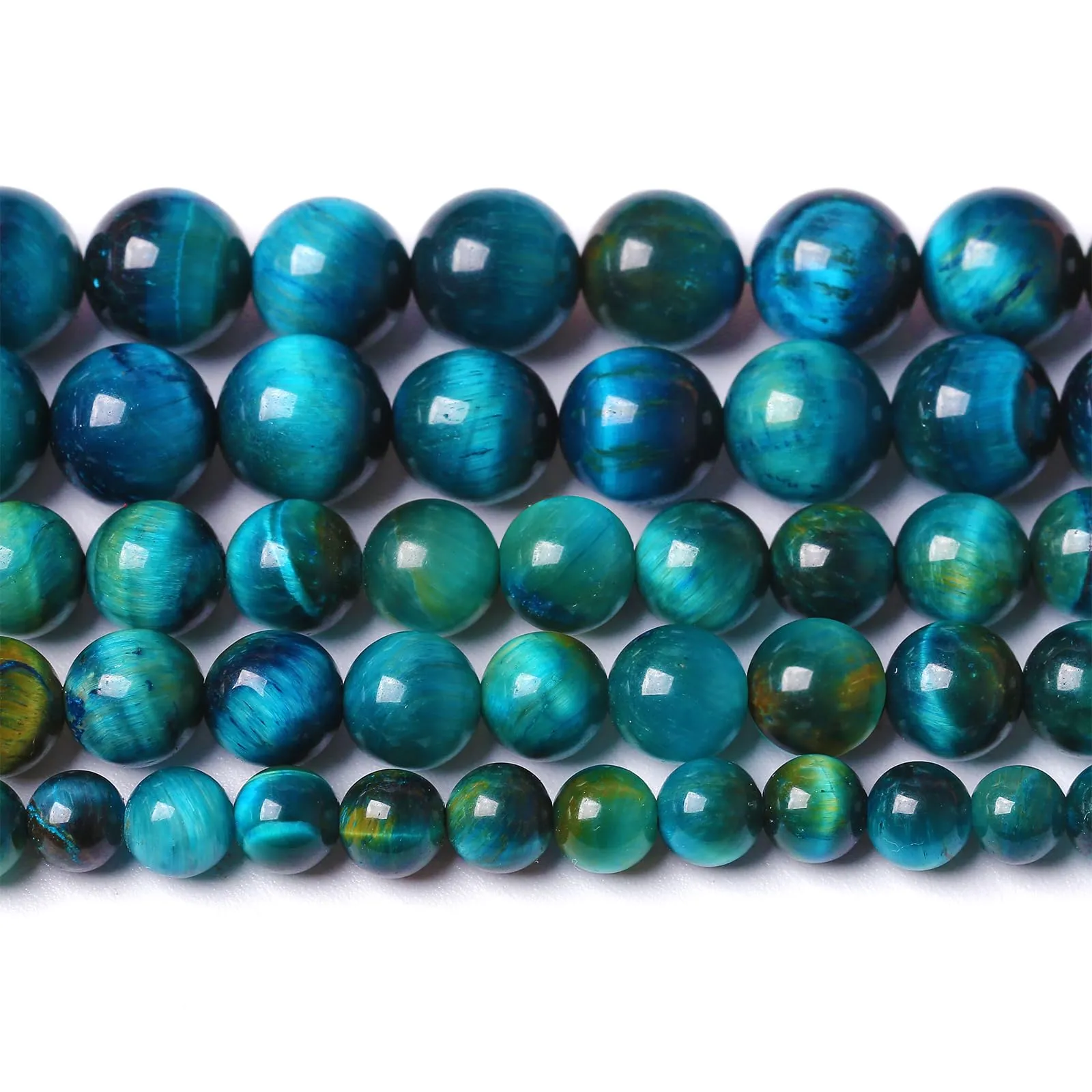 jiejinyu Perline in Pietra Occhio di Tigre Blu Pavone 6mm, 60 Pezzi con Distanziali in Cristallo, 38,1 cm - immagine 1