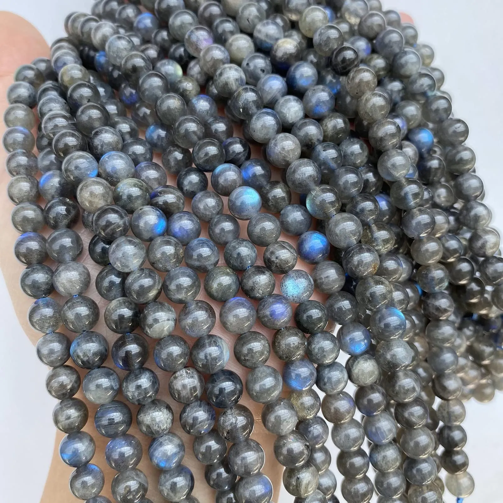 jiejinyu Perline in labradorite naturale 8 mm, 45 pezzi, 38 cm, Grado A - immagine 5
