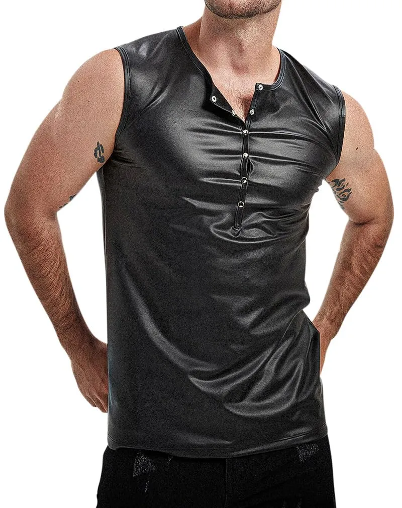Manview Maglia da uomo simile al lattice con bottoni, L - immagine 1
