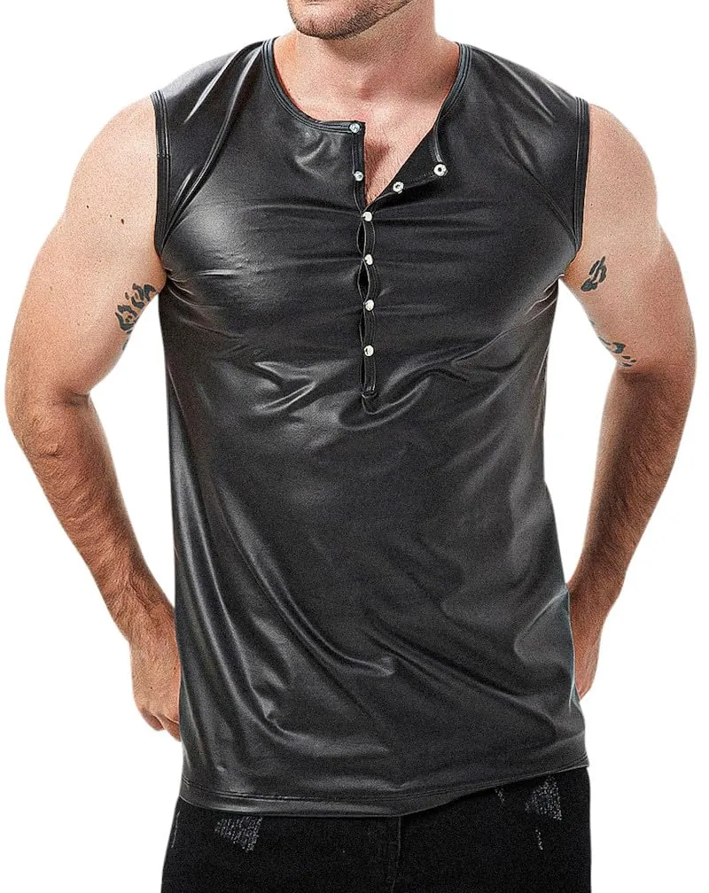 Manview Maglia da uomo simile al lattice con bottoni, L - immagine 2