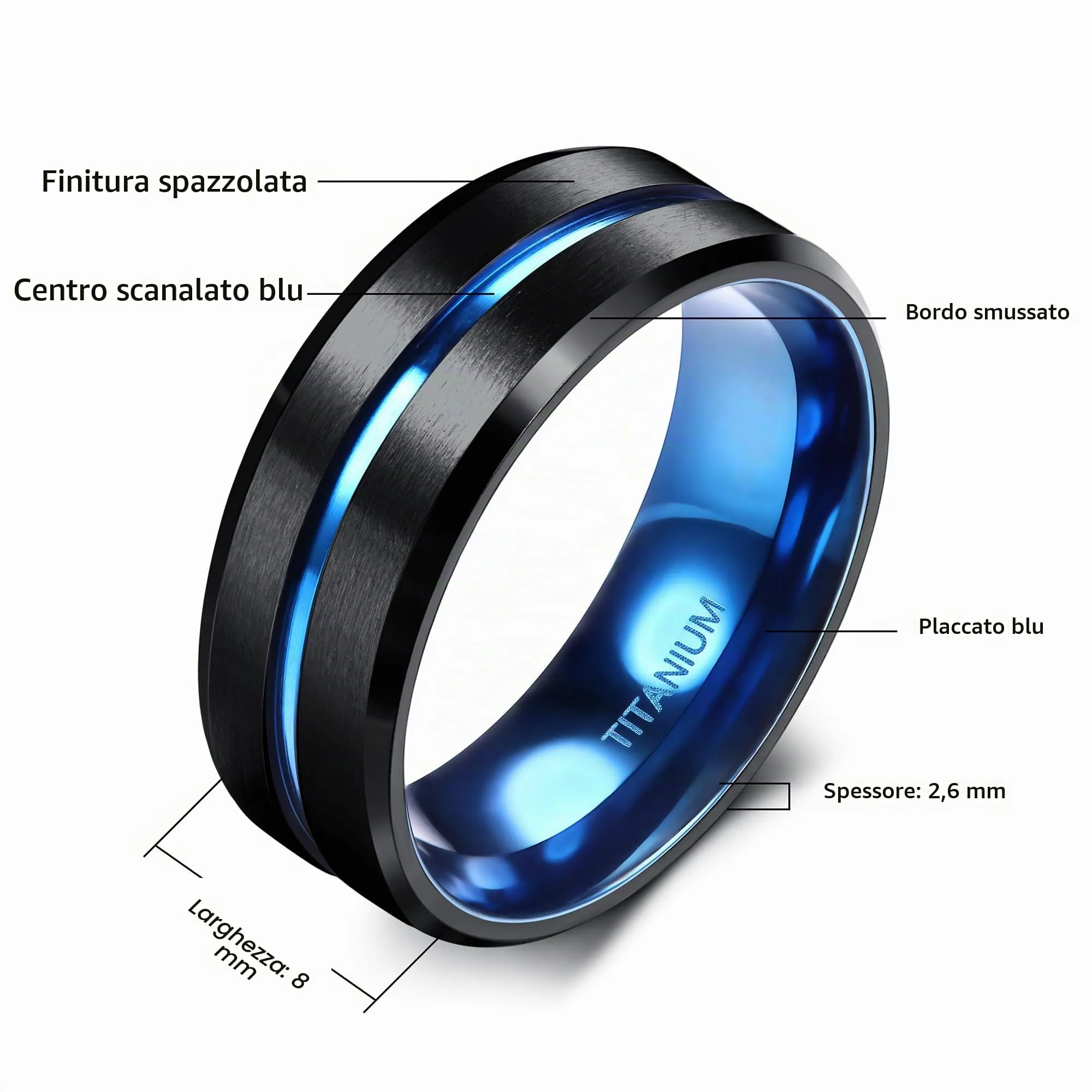 FIOROYAL Anello Uomo in Titanio Nero 8mm - immagine 2