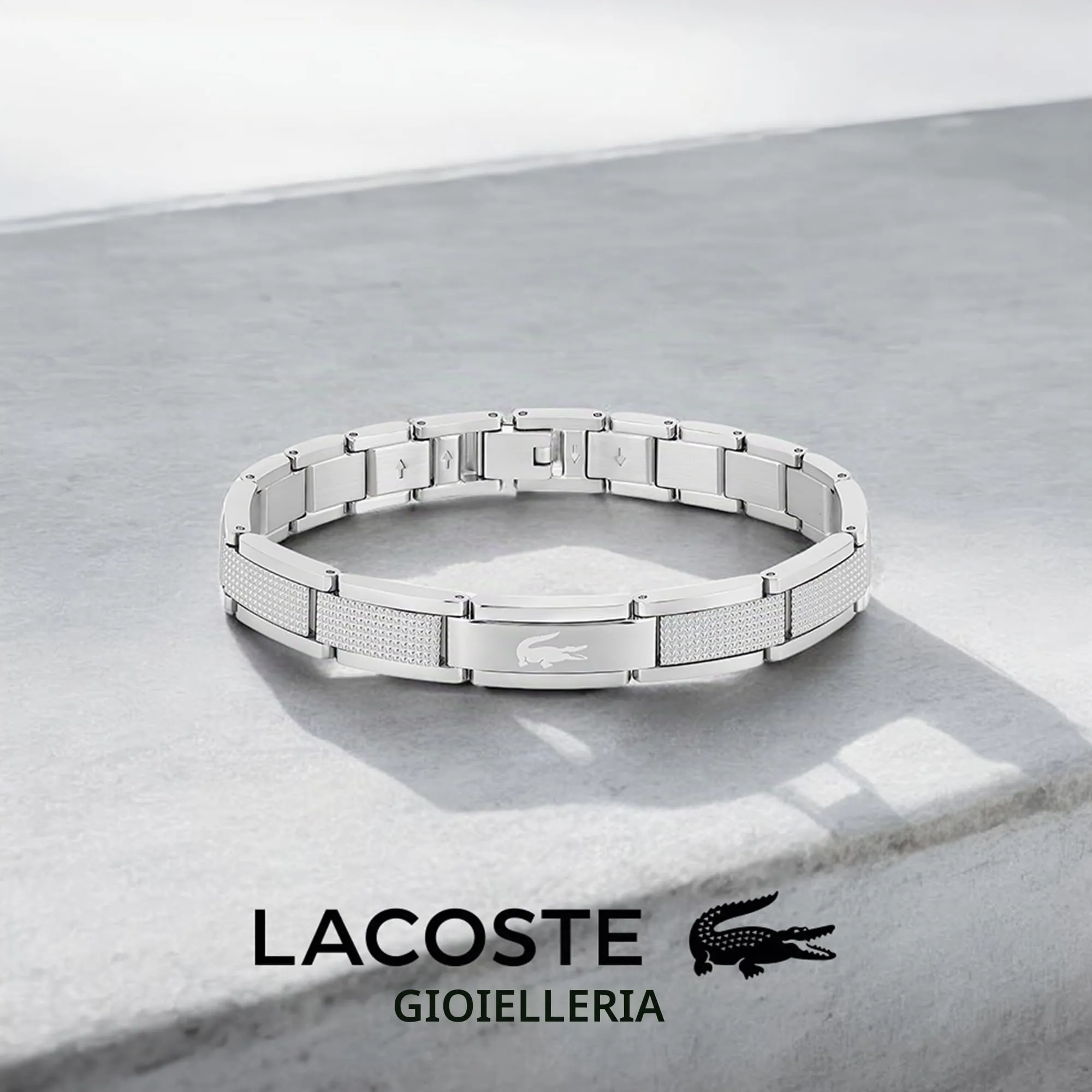 Lacoste Stencil Braccialetto a maglie da uomo in Acciaio Inossidabile, Argento - immagine 3
