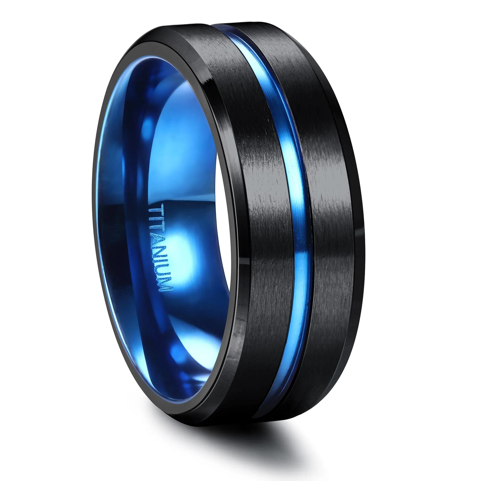 FIOROYAL Anello Uomo in Titanio 8mm Nero con Dettaglio Blu - immagine 1