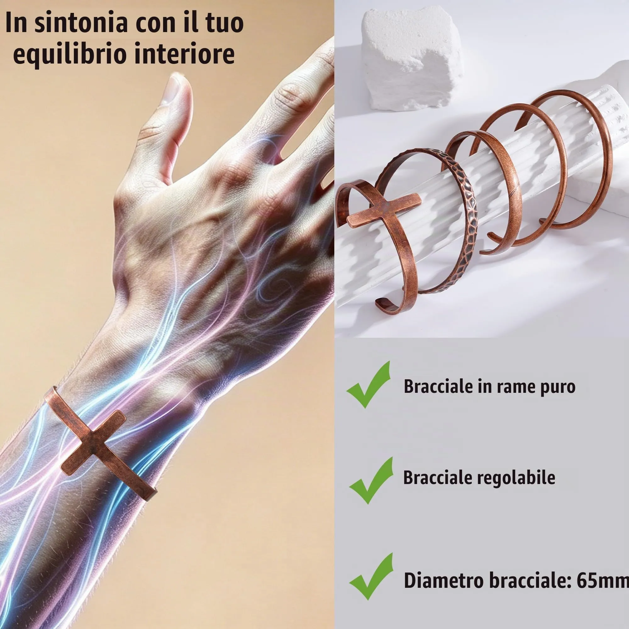 Aretas Kupferarmband aus reinem Kupfer für Damen und Herren - immagine 5