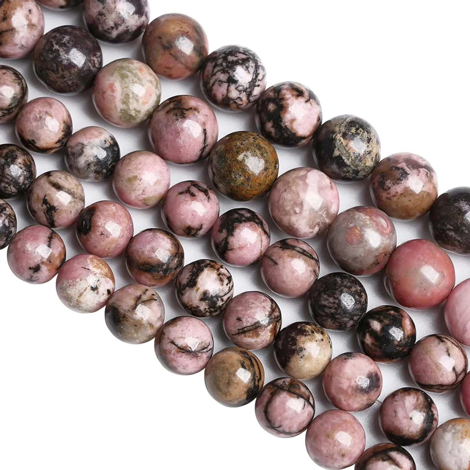 Jiejinyu Perline in Rodocrosite Naturale con Strisce Nere, 12mm, 30 Pezzi - immagine 1