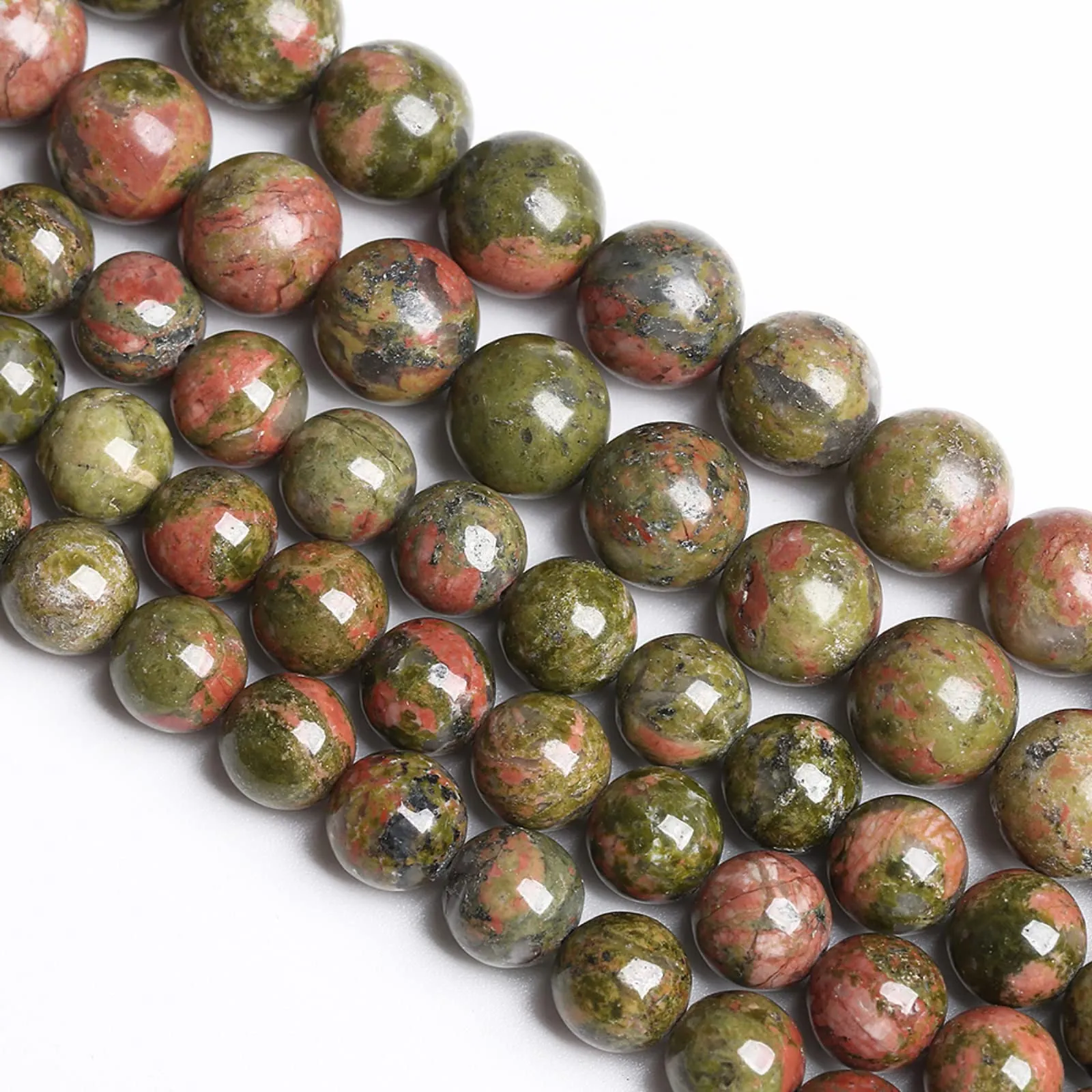 Jiejinyu Perline in Pietra Naturale Verde Unakite 12 mm, 30 Pezzi - immagine 2