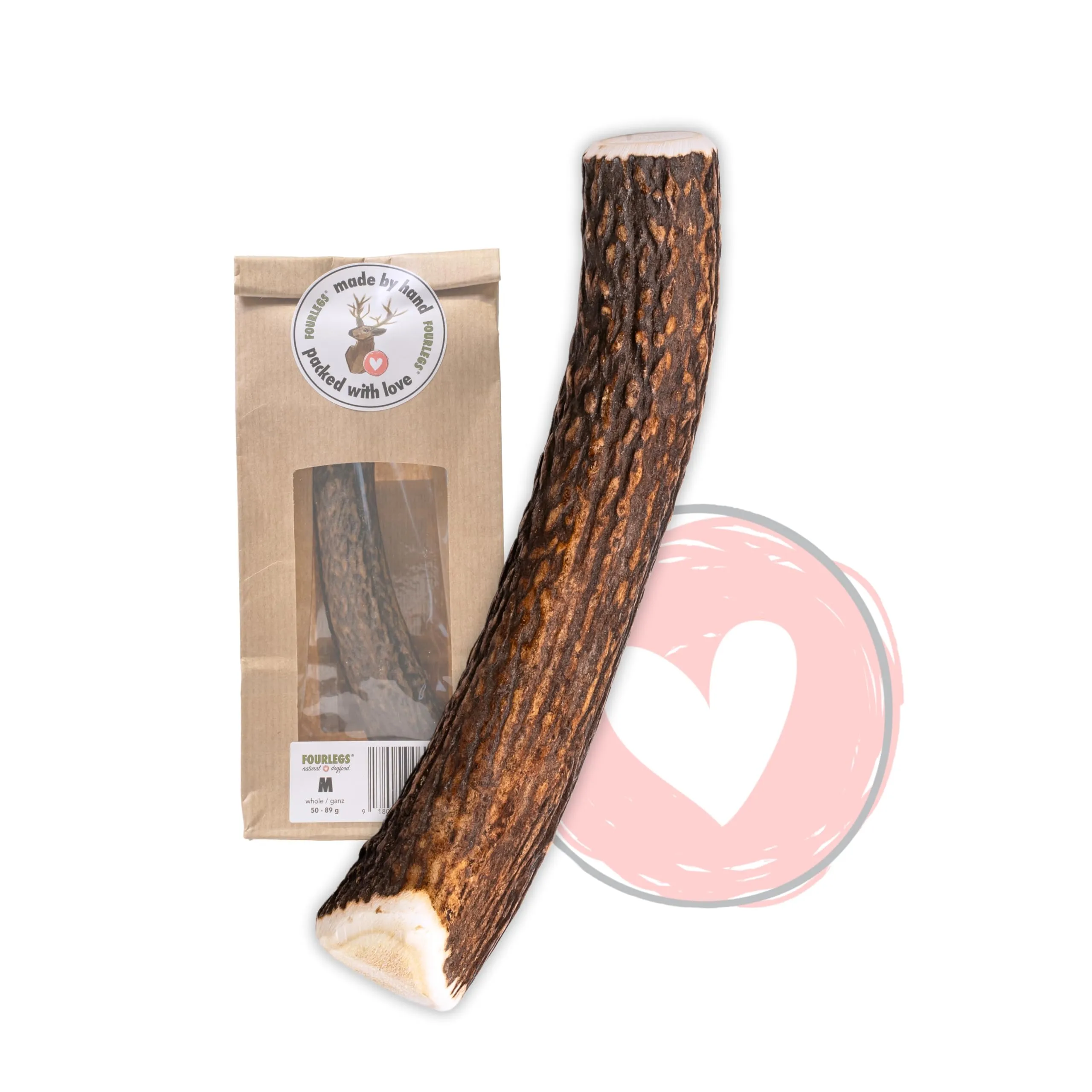FOURLEGS Snack per Cani Corno di Cervo Naturali, Taglia M Intero - immagine 1