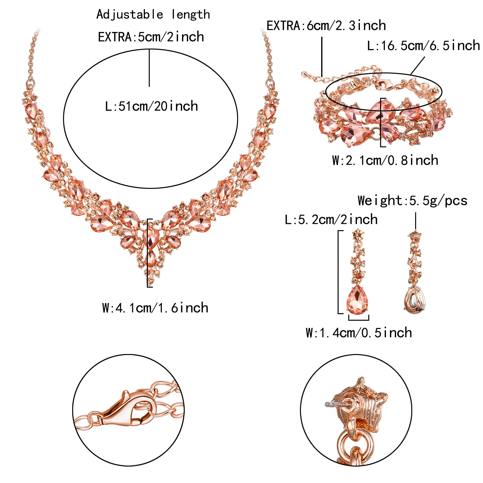 EVER FAITH Set Gioielli da Sposa in Cristallo Austriaco con Collana, Orecchini e Bracciale - Colore Champagne - immagine 5