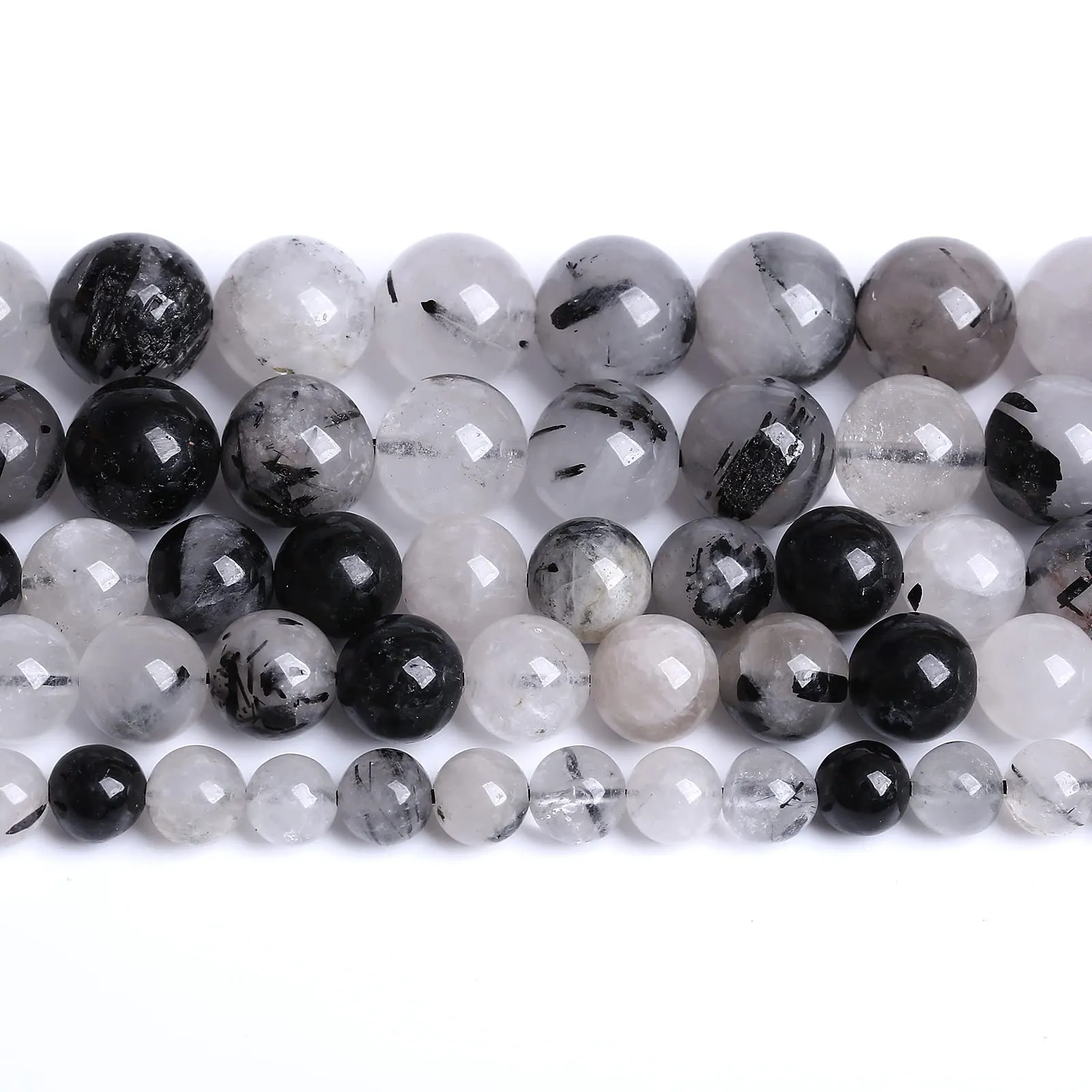 Jiejinyu 60 Perline in Quarzo Rutilato Nero 6mm, Grado 2A - immagine 1