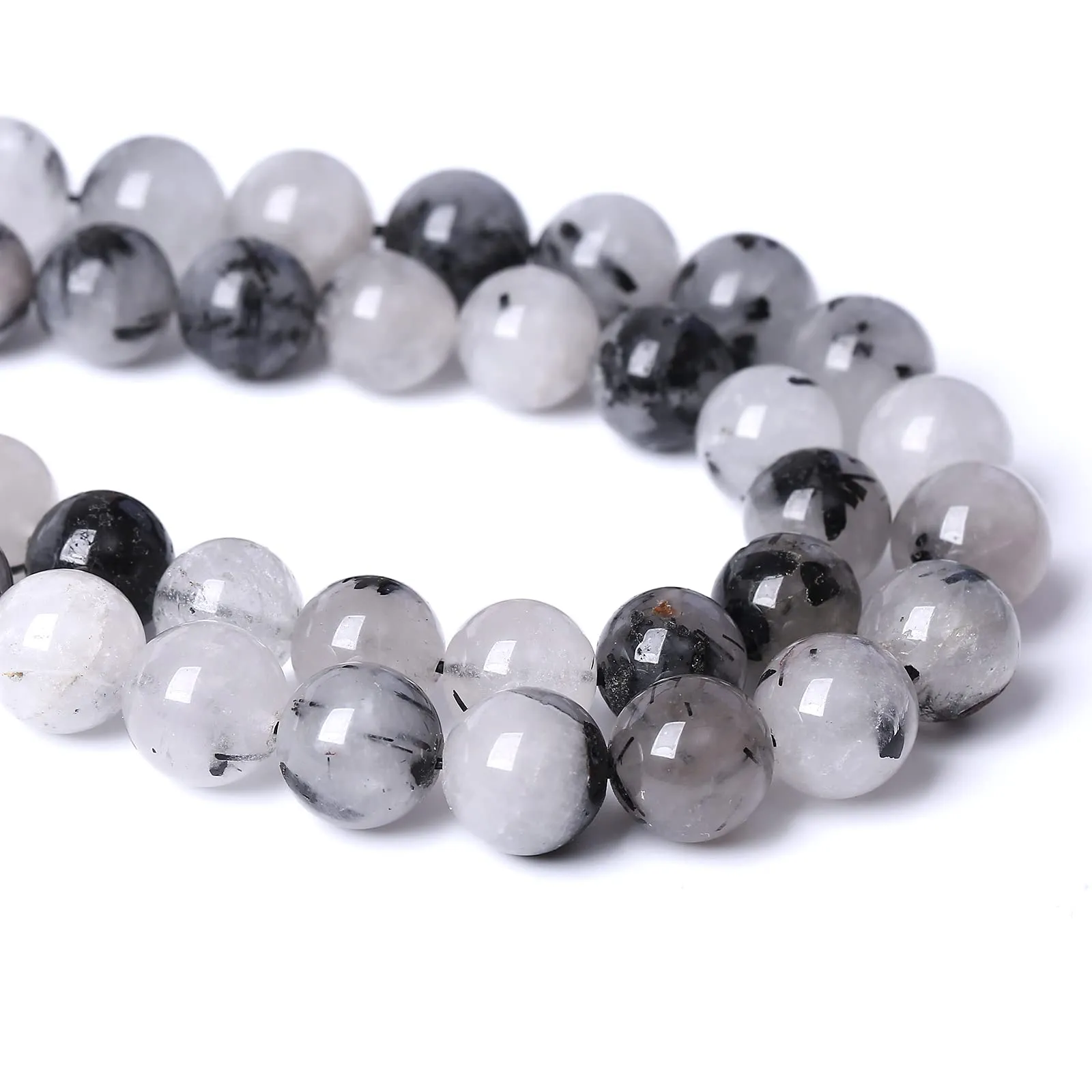 Jiejinyu 60 Perline in Quarzo Rutilato Nero 6mm, Grado 2A - immagine 2