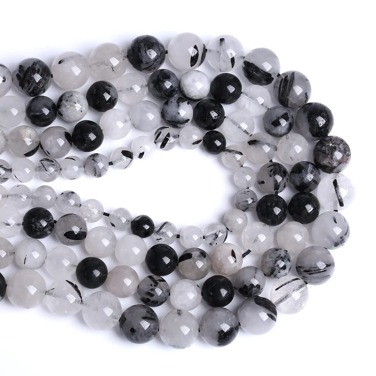 Jiejinyu 60 Perline in Quarzo Rutilato Nero 6mm, Grado 2A - immagine 3