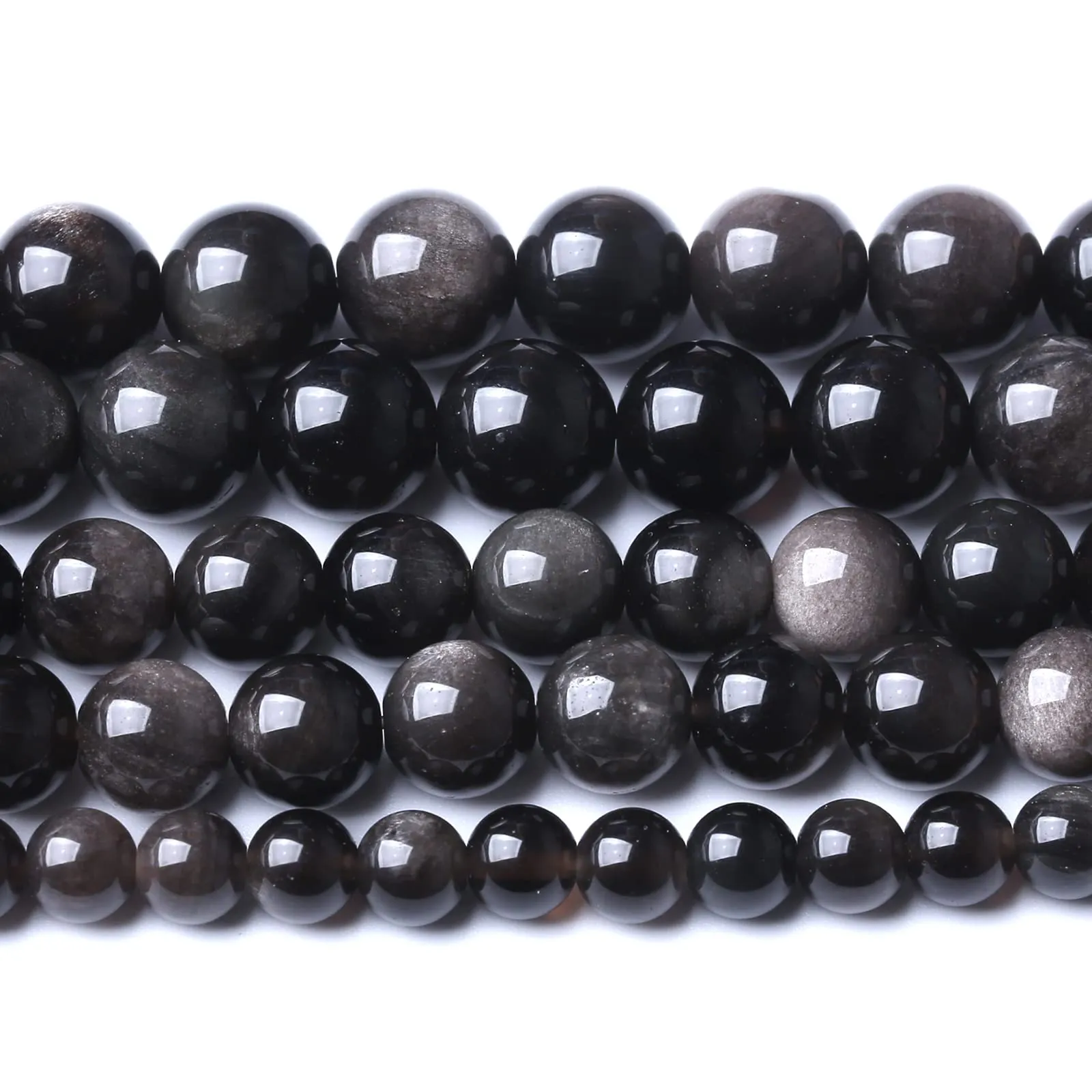 jiejinyu Perline in ossidiana argentata 10 mm, 38 pezzi - immagine 1