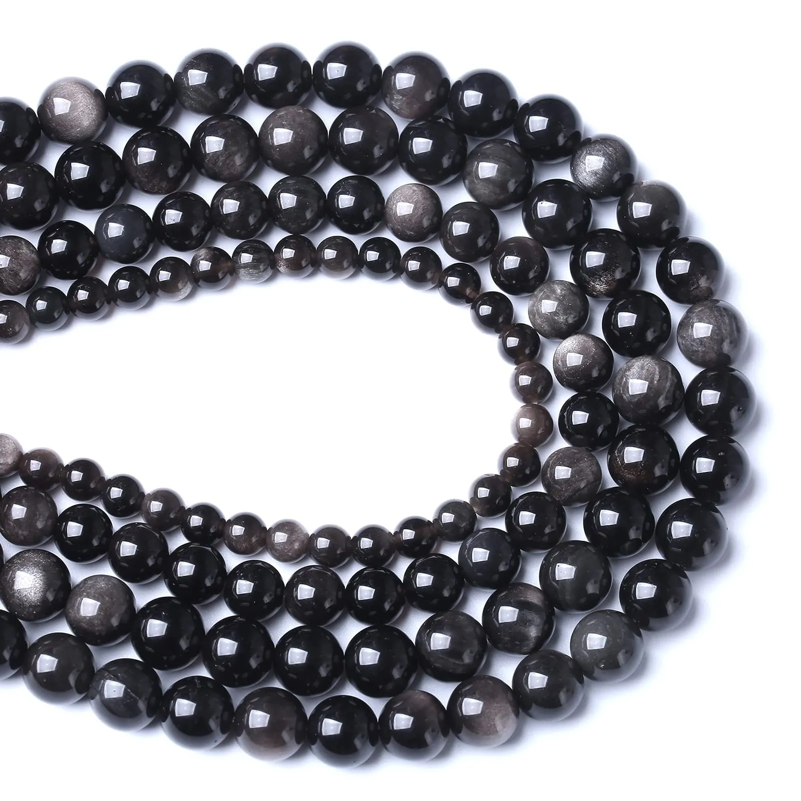 jiejinyu 60 Perline in Ossidiana Argento 6mm per Gioielli Fai da Te - immagine 4