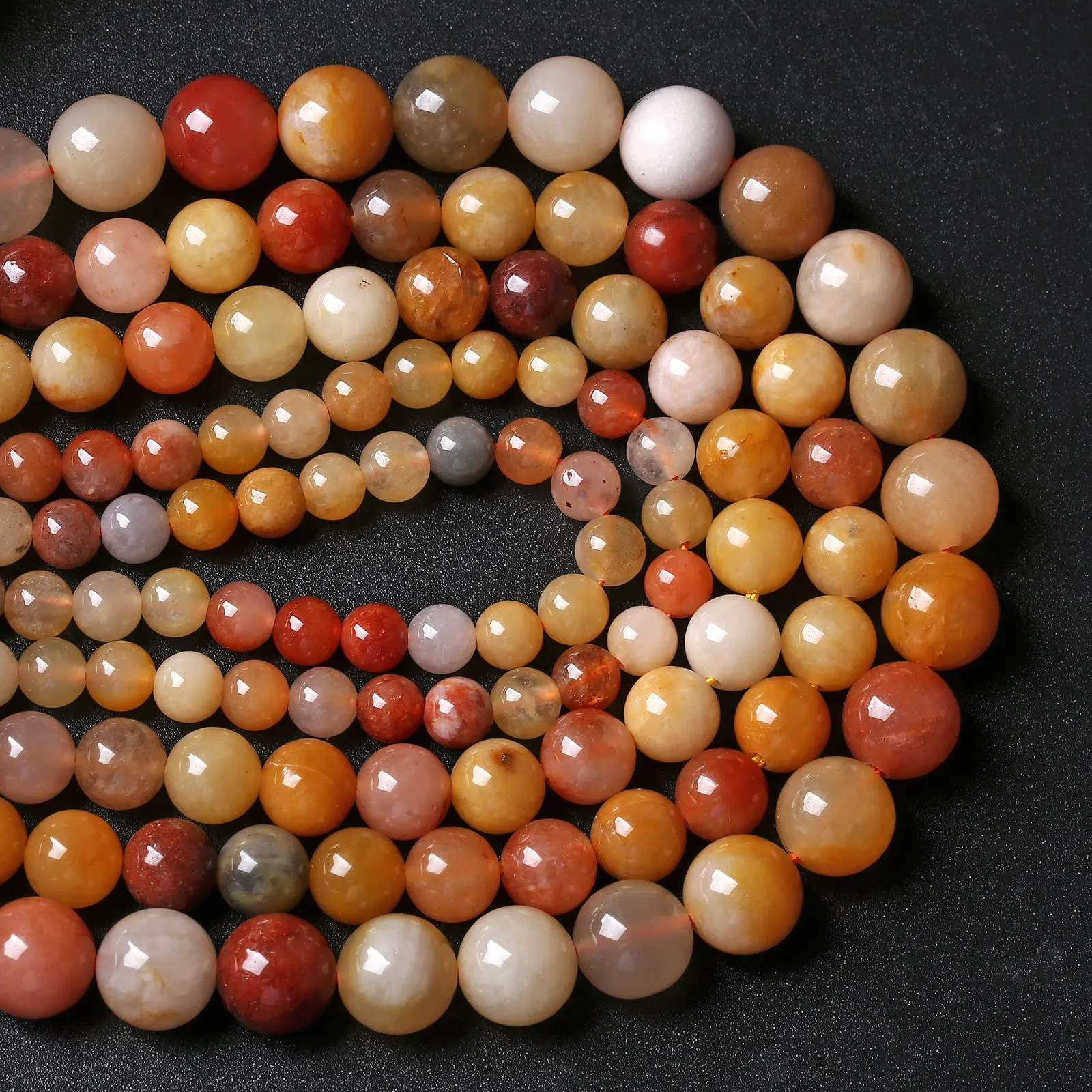 jiejinyu Perline in Giada Naturale Dorata, 8 mm, 46 pezzi, Filo da 38 cm - immagine 5