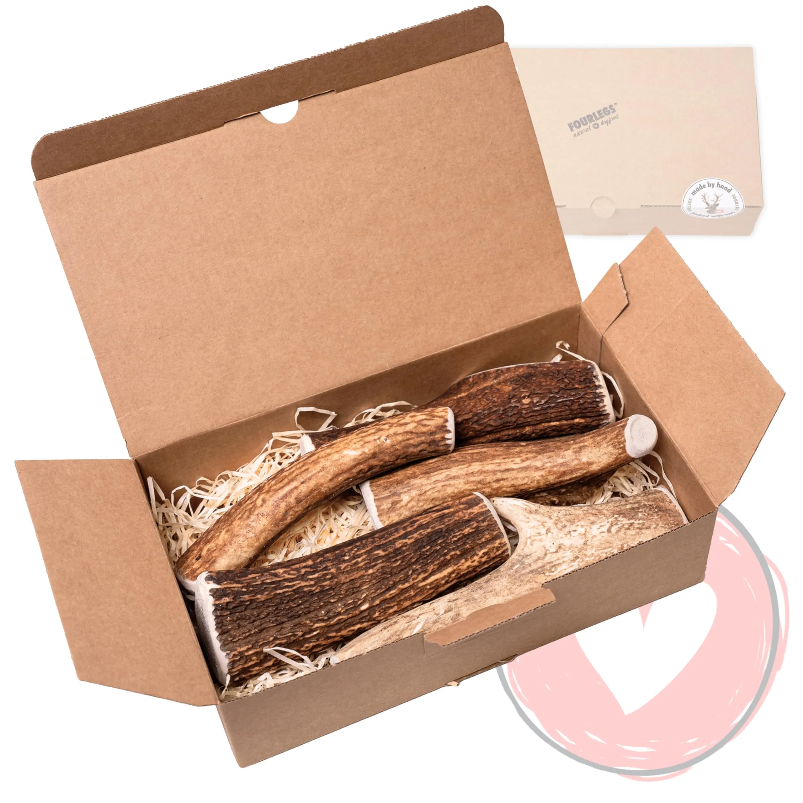 FOURLEGS Snack per Cani 100% Corno di Cervo, Taglia XL Intero, 5 Pezzi - immagine 1