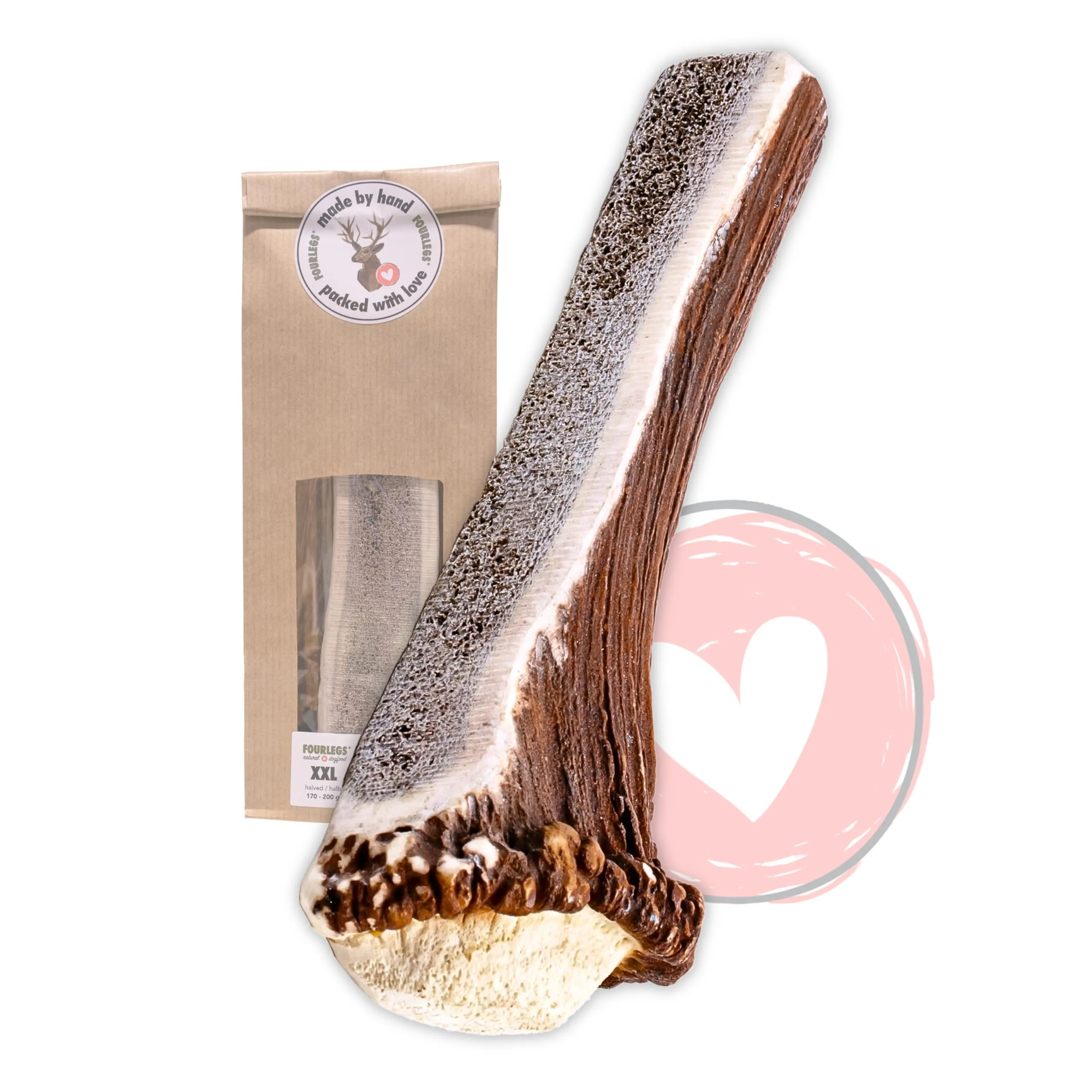 FOURLEGS Snack per Cani 100% Corno di Cervo, Taglia XXL Metà - immagine 1