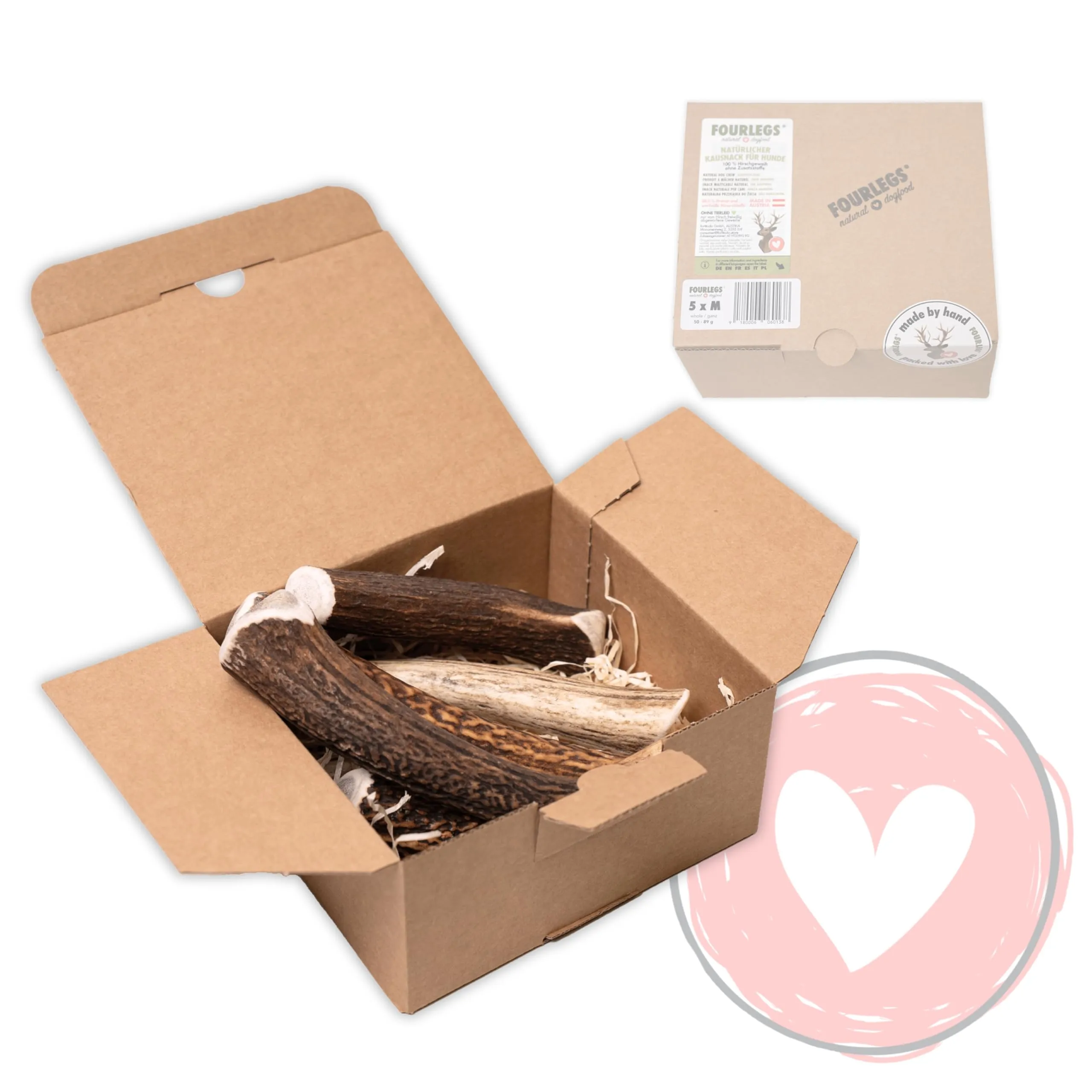 FOURLEGS Snack per Cani Corno di Cervo, Taglia M Intero, 5 Pezzi - immagine 1