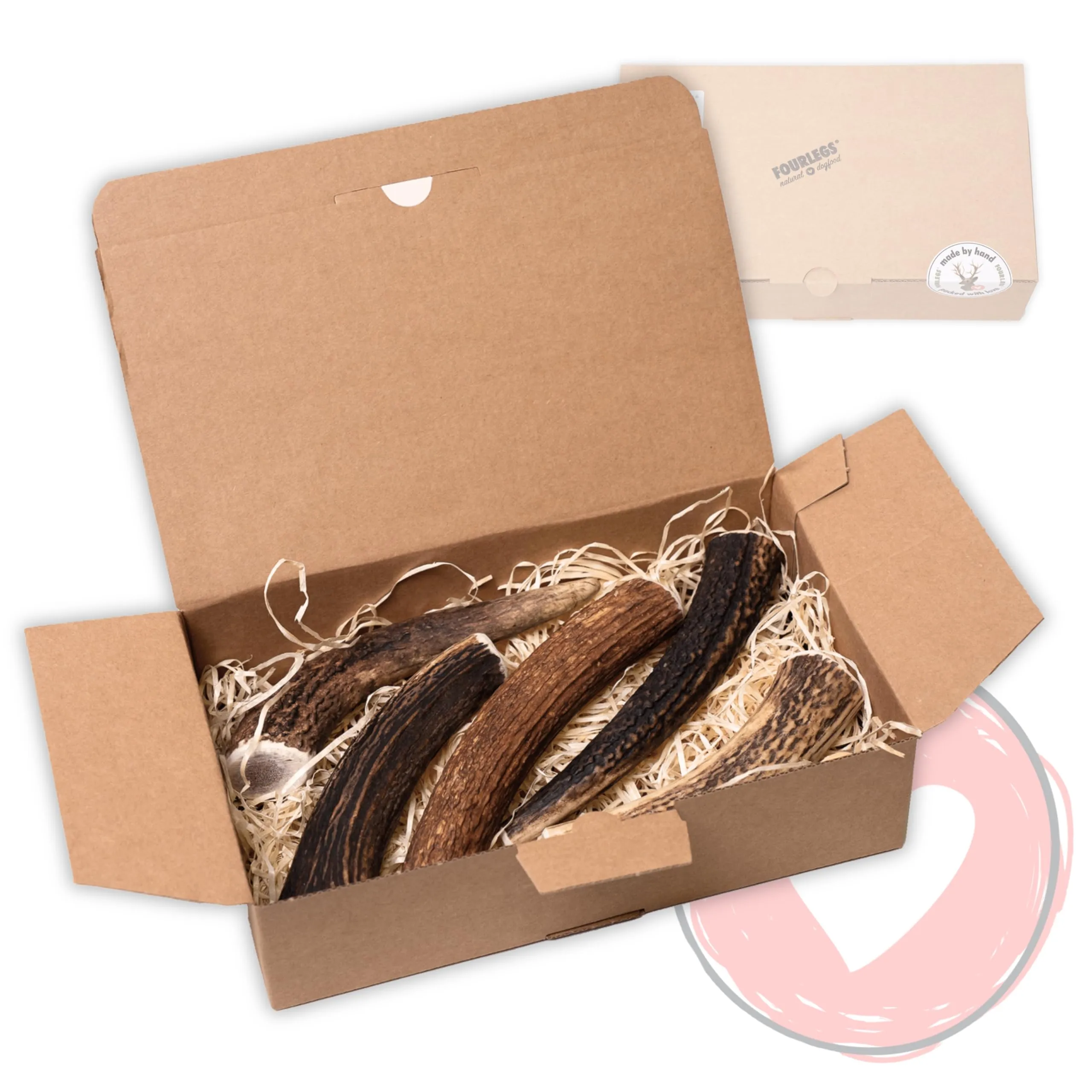 FOURLEGS Snack per Cani 100% Corno di Cervo, Taglia L Intero, 5 Pezzi - immagine 1