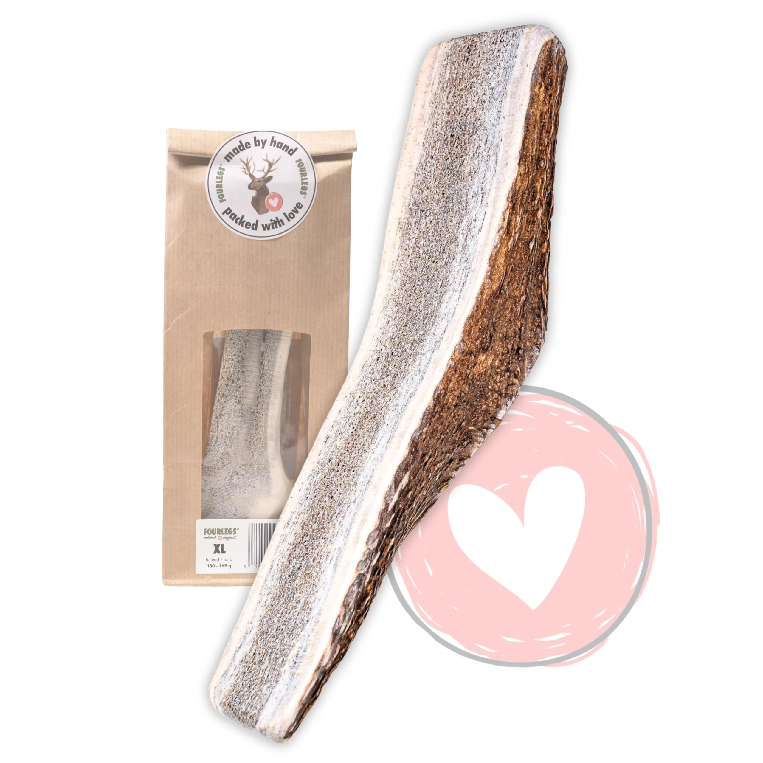 FOURLEGS Snack per Cani 100% Corno di Cervo, Taglia XL Metà - immagine 1