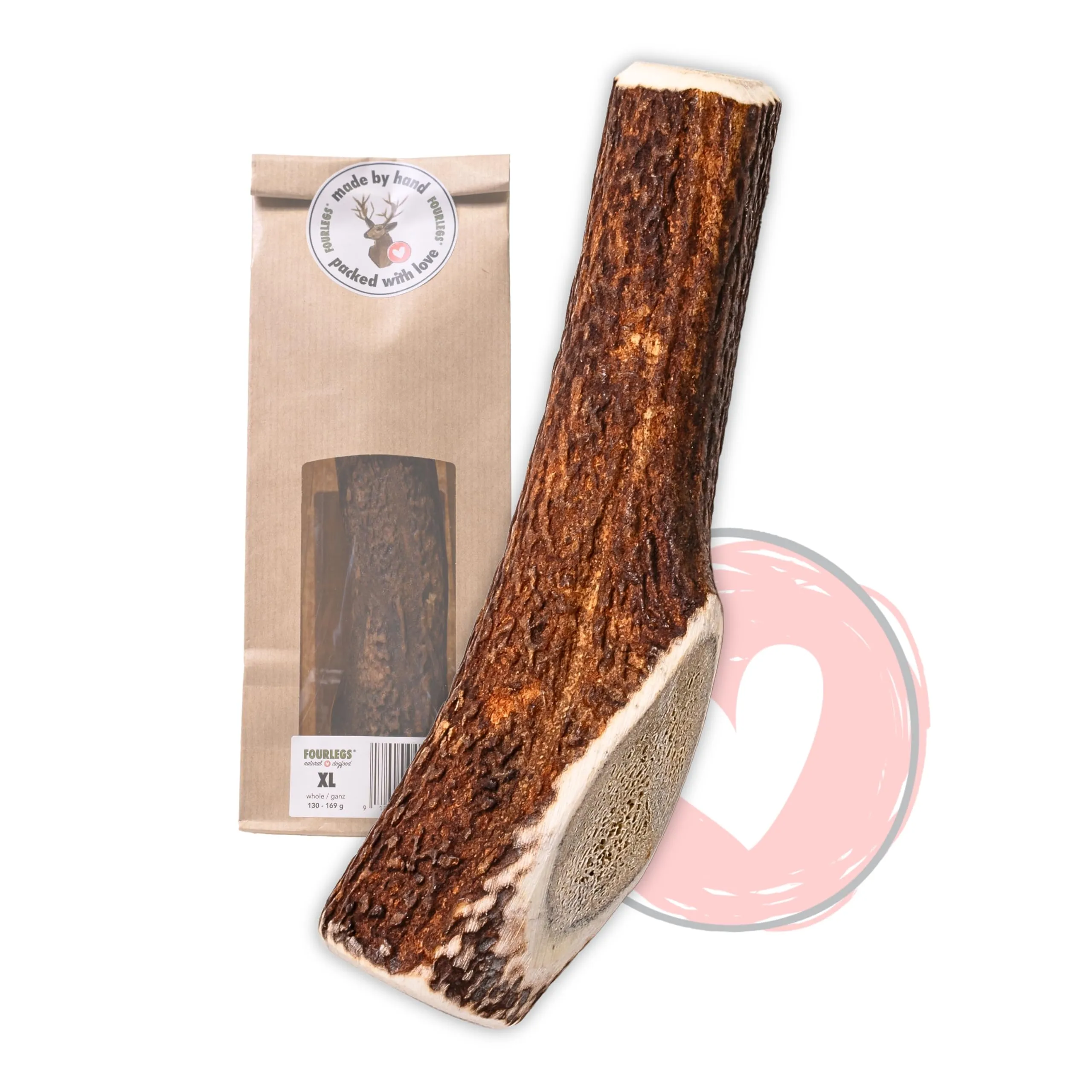 FOURLEGS Snack per Cani 100% Corno di Cervo, Taglia XL Intero - immagine 1