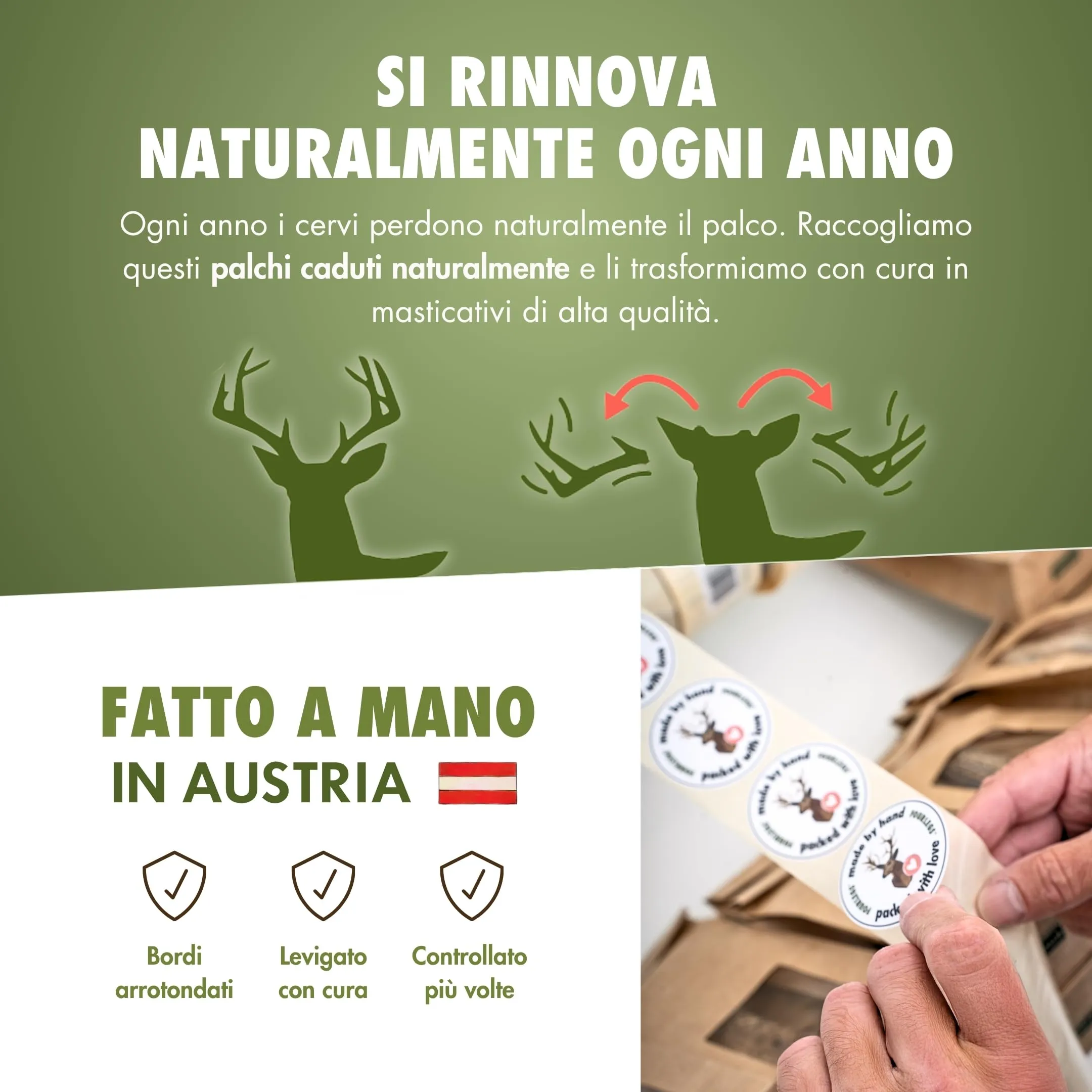 FOURLEGS Snack per Cani 100% Corno di Cervo, Taglia XXL Intero, 5 Pezzi - immagine 4