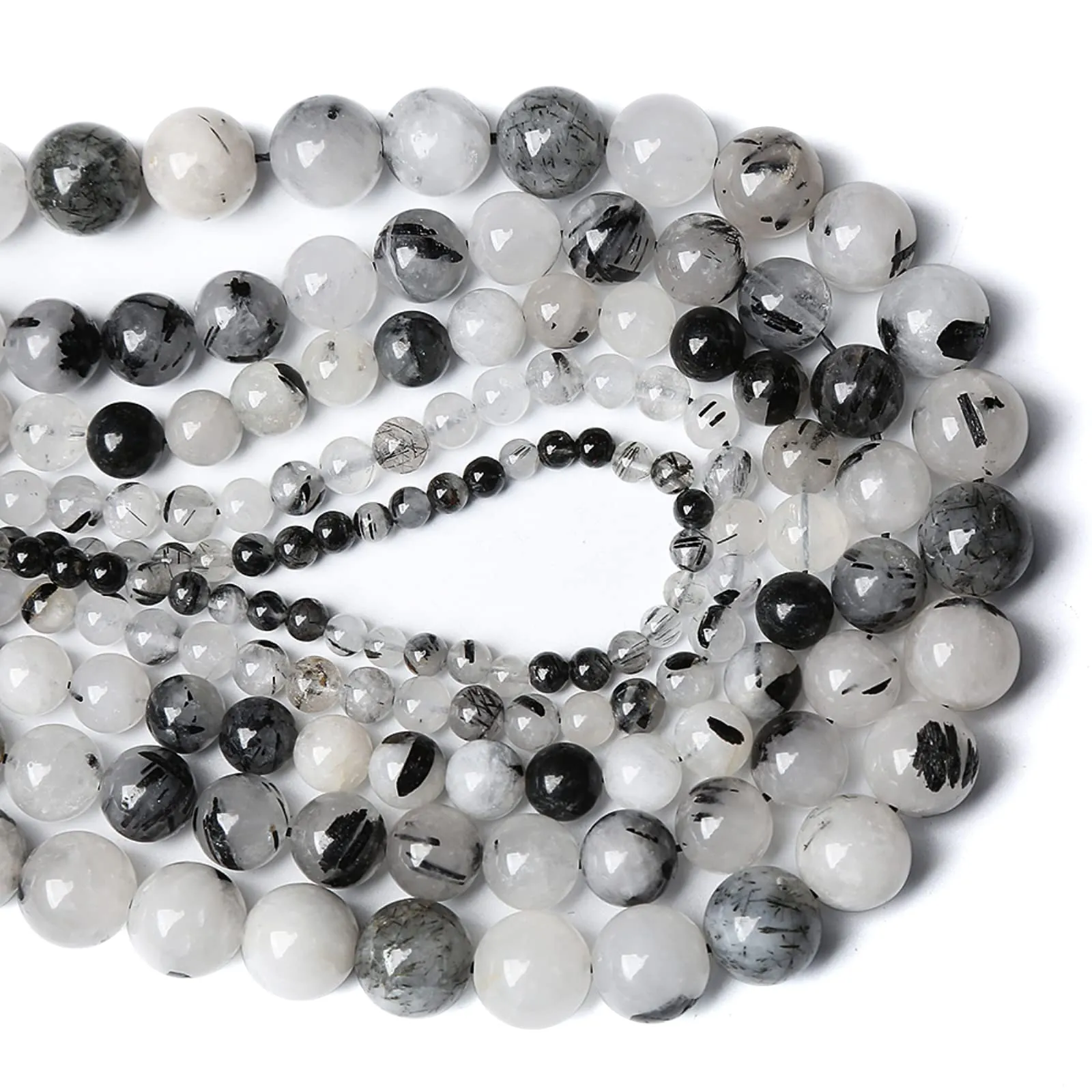 jiejinyu Perle di Quarzo Rutilo Nero naturale, 4 mm, 86 pezzi - immagine 4