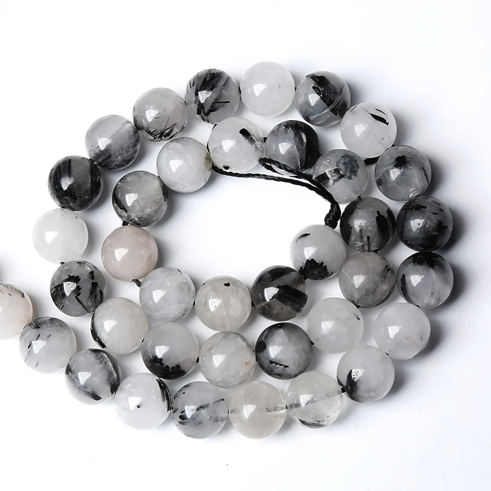 jiejinyu Perle di Quarzo Rutilo Nero naturale, 4 mm, 86 pezzi - immagine 5