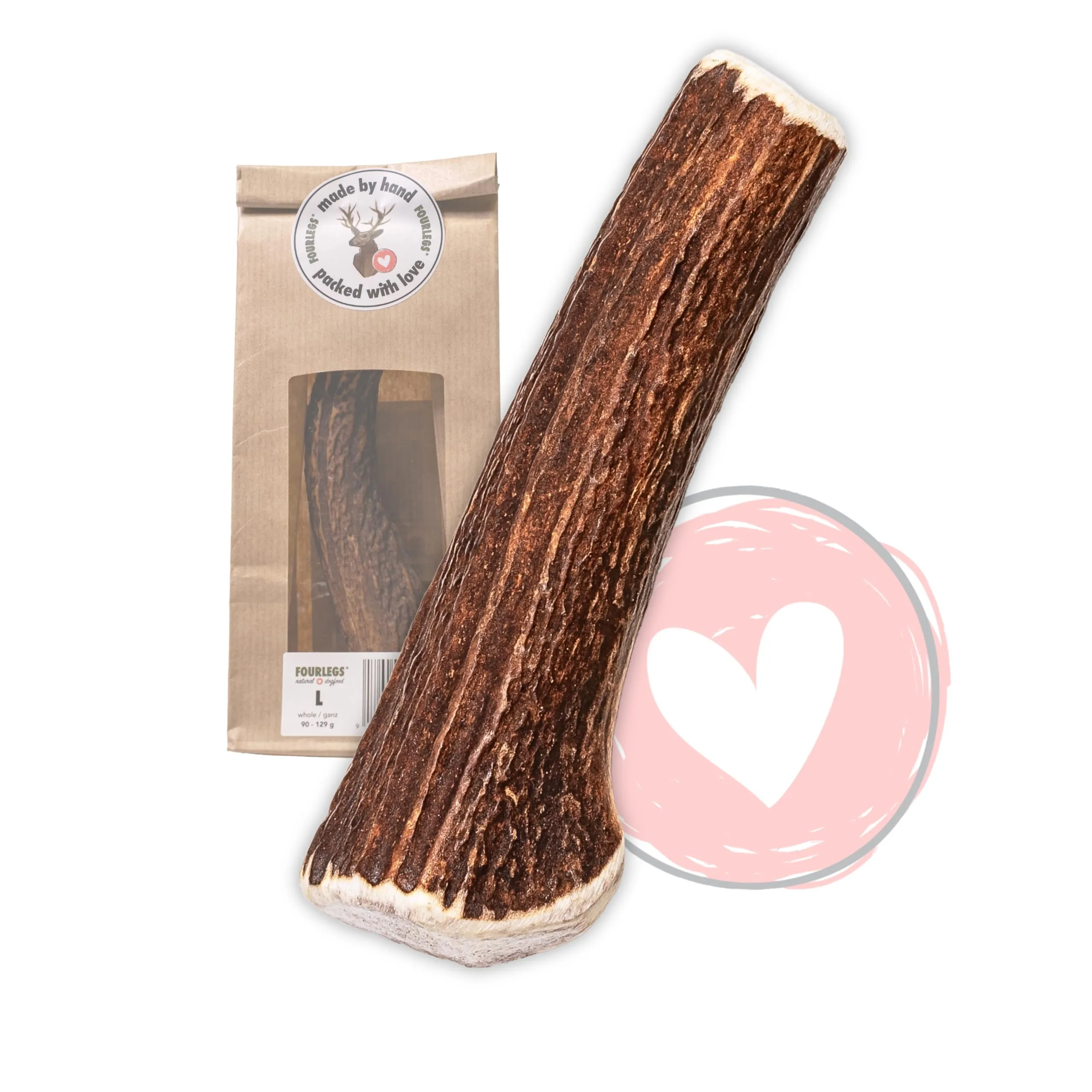 FOURLEGS Snack per Cani 100% Corno di Cervo, Taglia L Intero - immagine 1