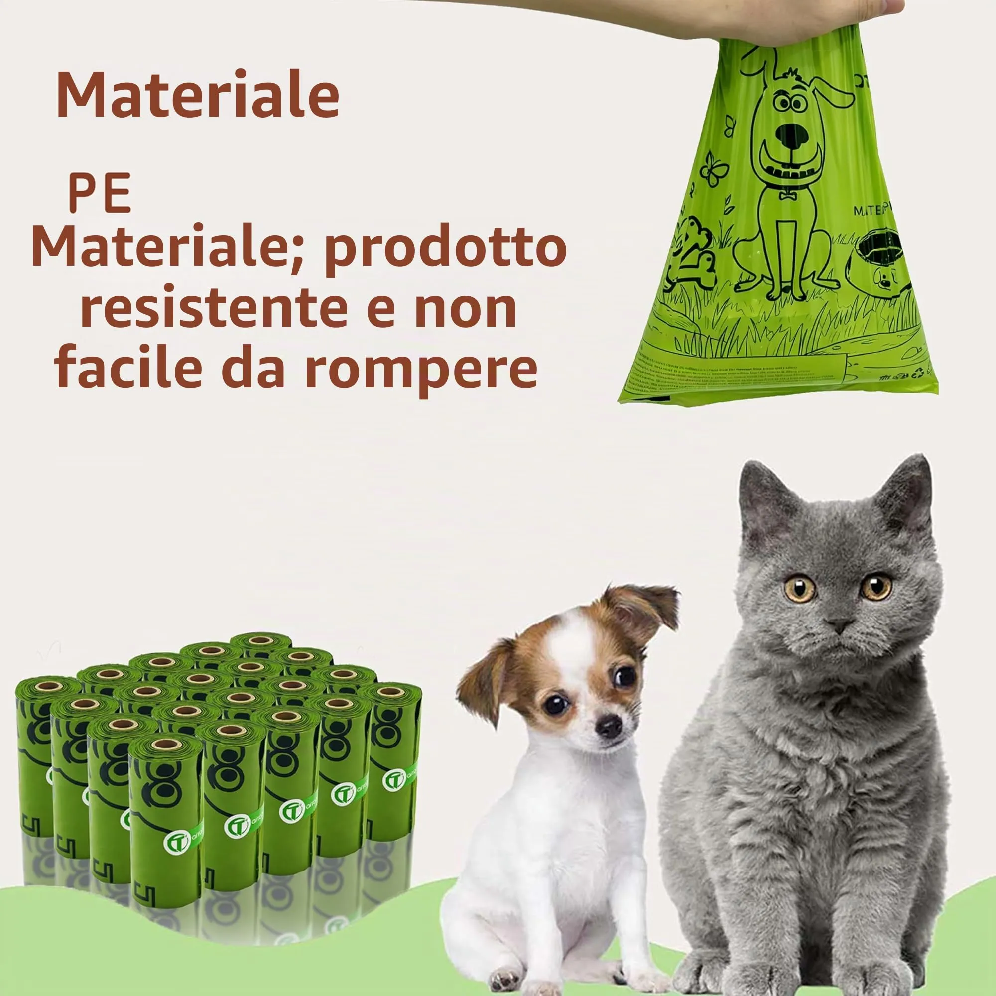 AiTodos Sacchetti Cane Cacca, 31×22 cm, PE, Verde, 300 pezzi (20 rotoli x 15) - immagine 7