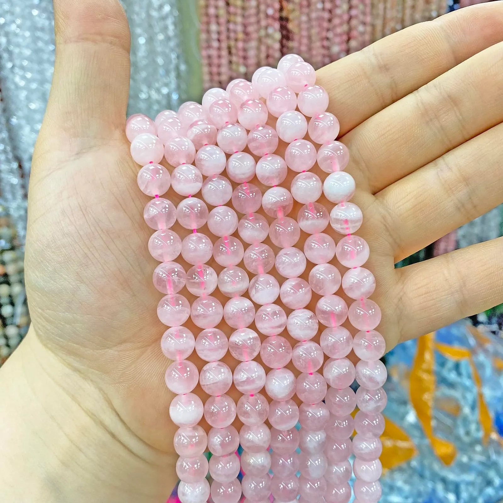 jiejinyu Perline in quarzo rosa del Madagascar 8mm, 46 pezzi - immagine 4