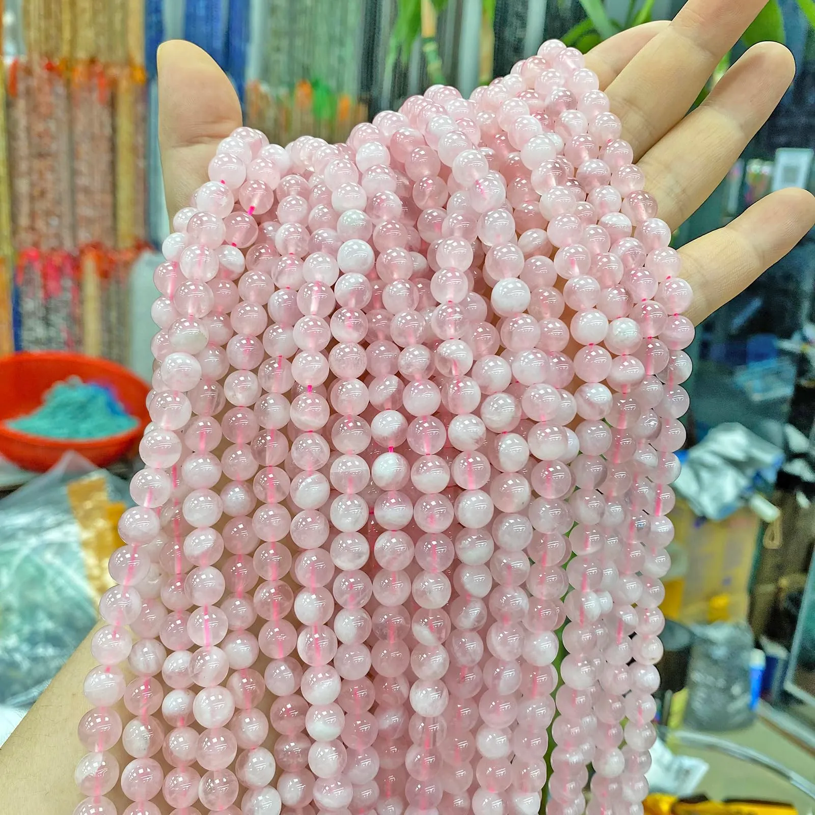 jiejinyu Perline in quarzo rosa del Madagascar 8mm, 46 pezzi - immagine 6