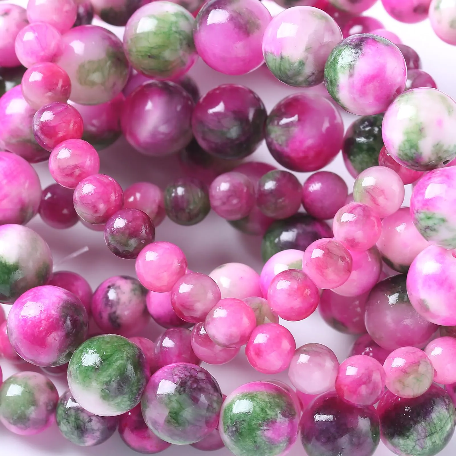 Jiejinyu Perline in Giada Persiana Rosa e Verde, 10 mm, 38 Pezzi - immagine 3