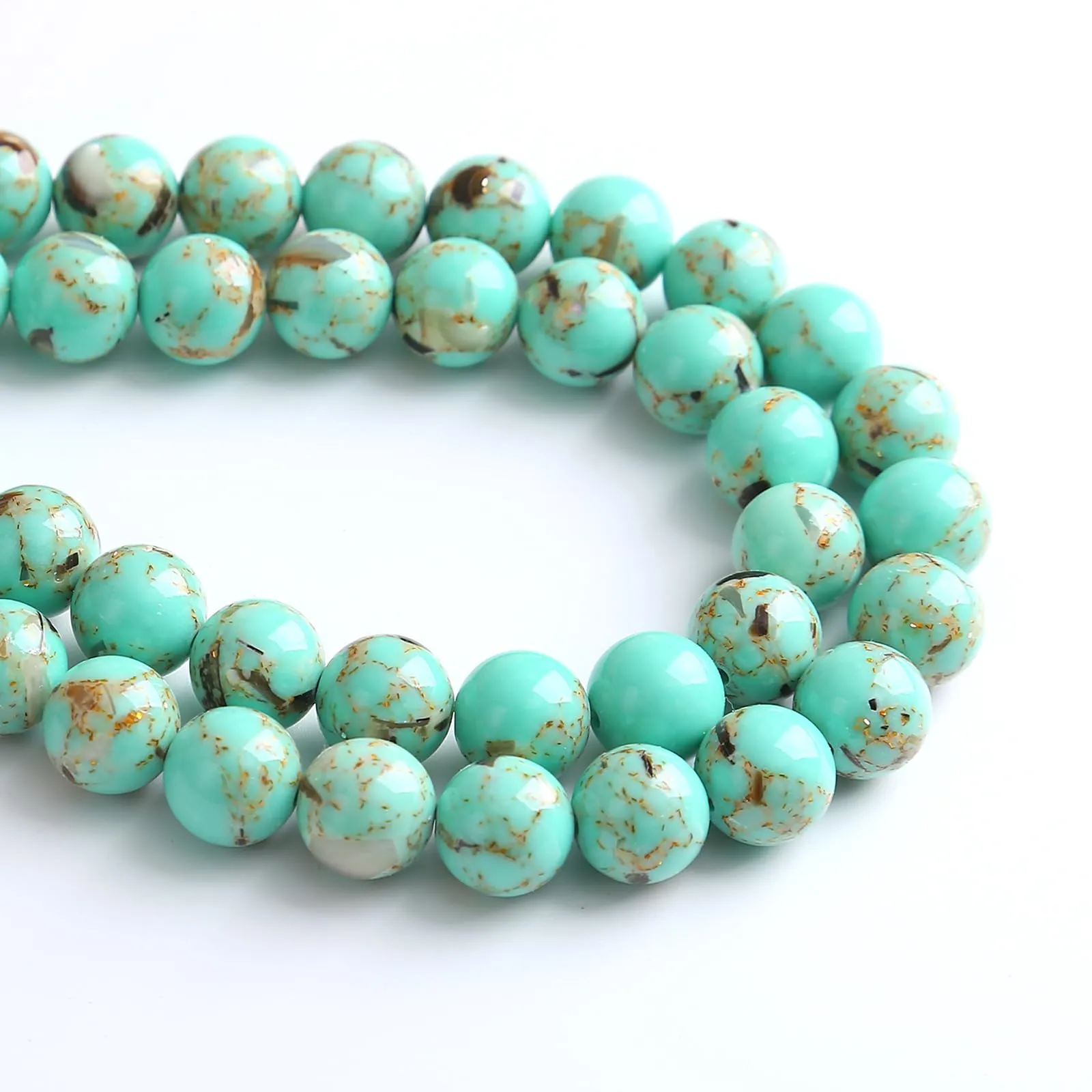 Jiejinyu Perline in Turchese di Conchiglia Blu Pavone 8 mm, 46 pezzi - immagine 5