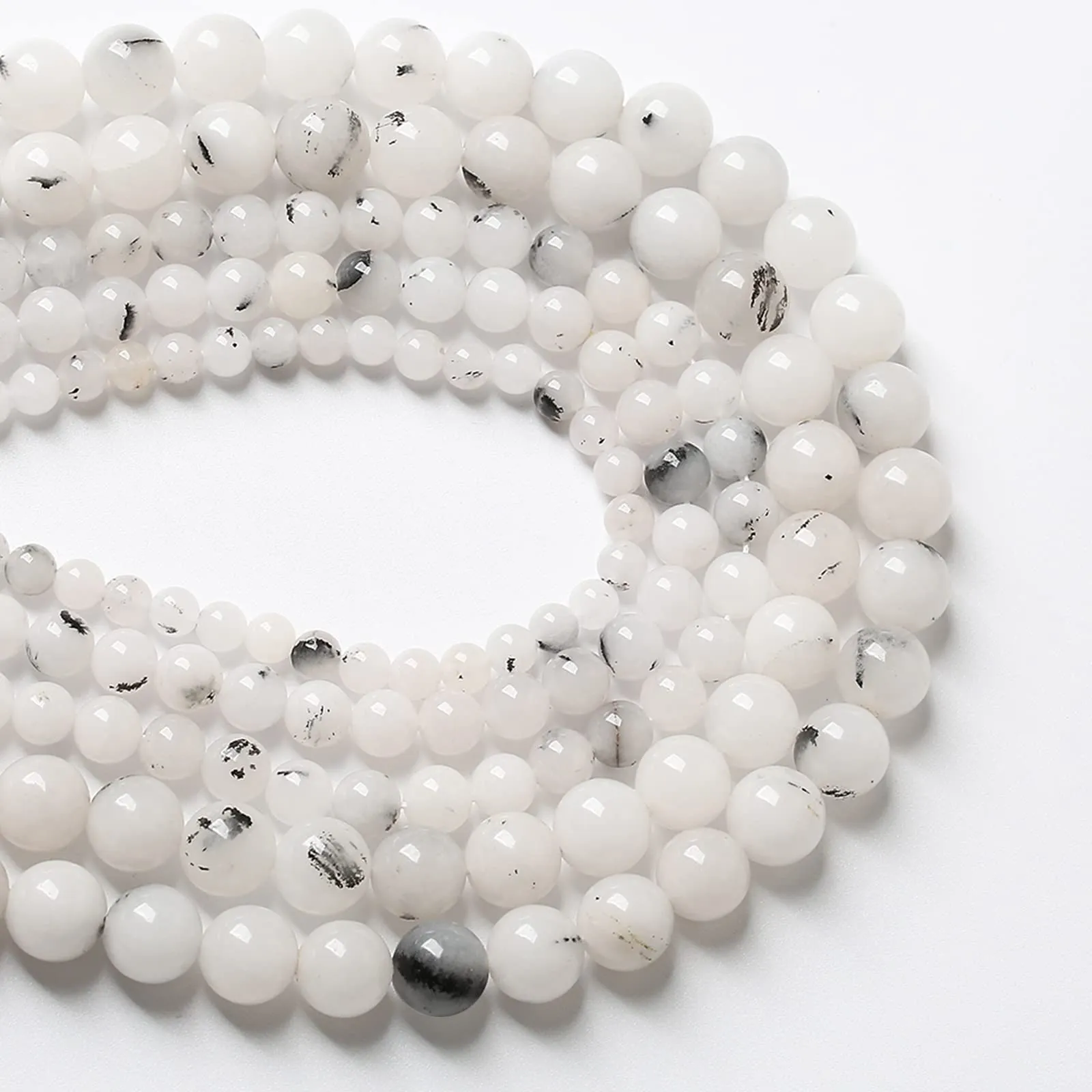 Jiejinyu Perline di Giada con Macchie di Inchiostro in Pietra Naturale, 12 mm, 32 Pezzi - immagine 1