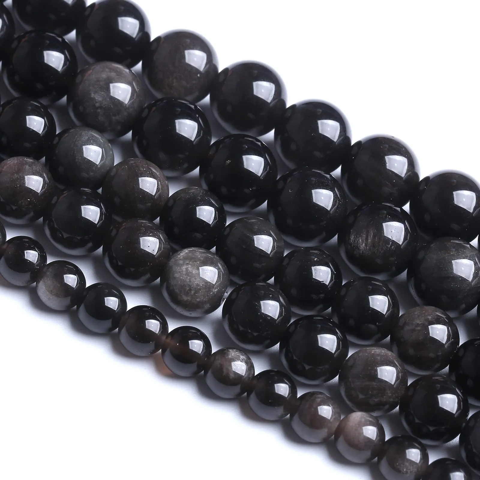 jiejinyu Perline in Ossidiana Argentata, Pietra Naturale 4 mm, 86 pezzi - immagine 3
