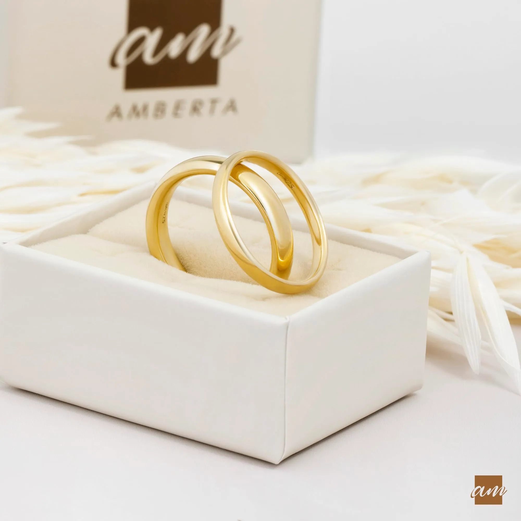 Amberta Fede Nuziale in Argento Sterling 925 Placcato Oro Giallo - immagine 3