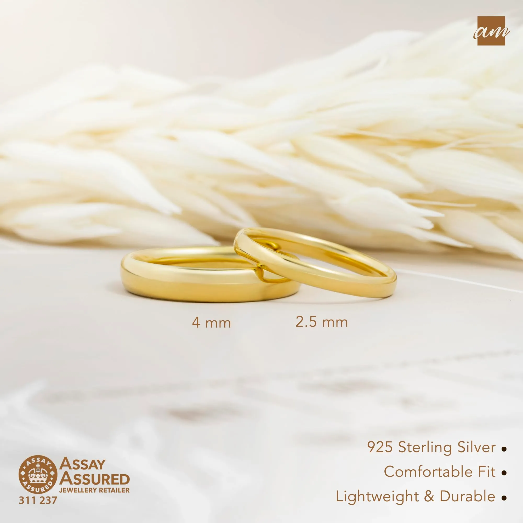 Amberta Fede Nuziale in Argento Sterling 925 Placcato Oro per Donna - immagine 5