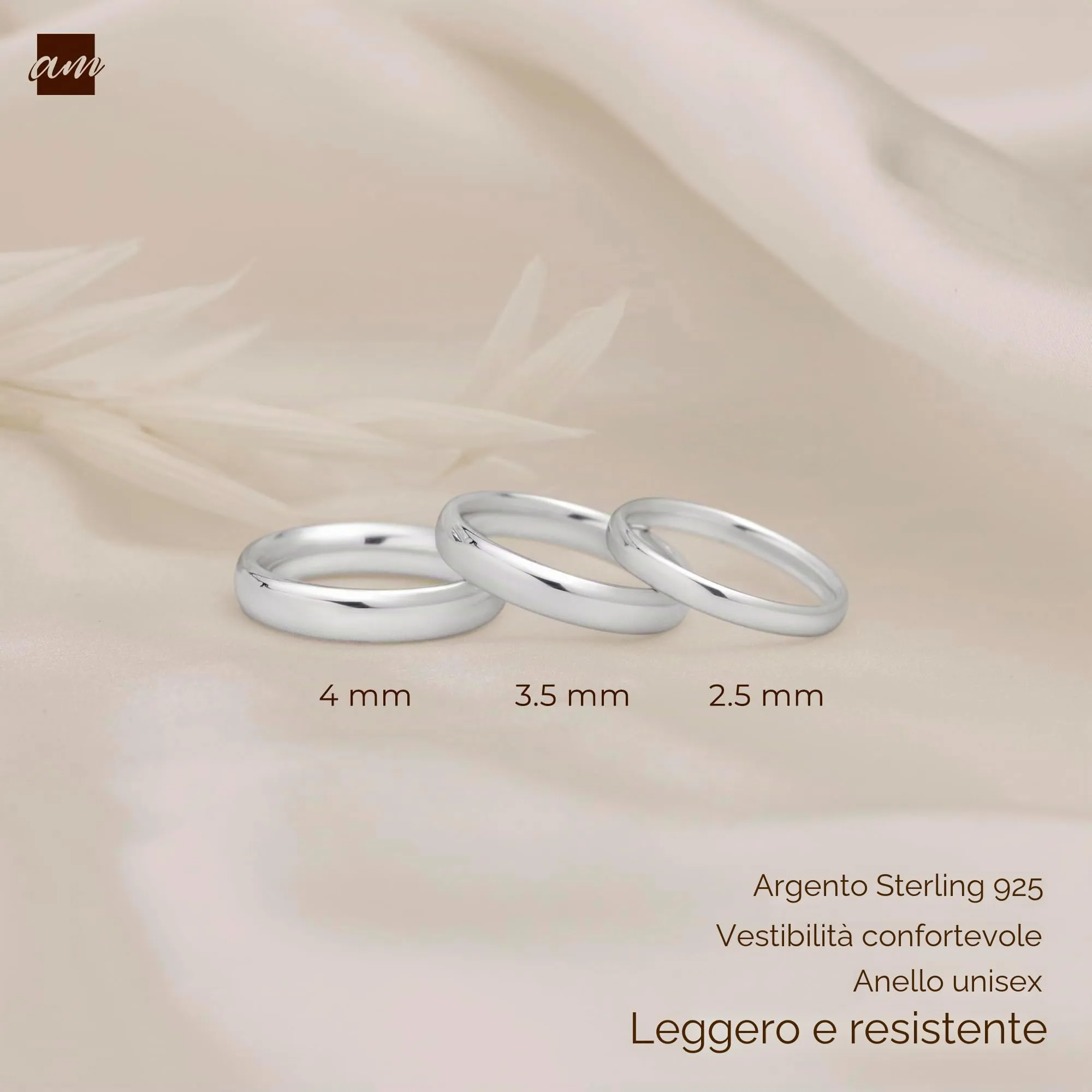 Amberta Fede Nuziale in Argento Sterling 925, 2.5 mm Misura 18 - immagine 5