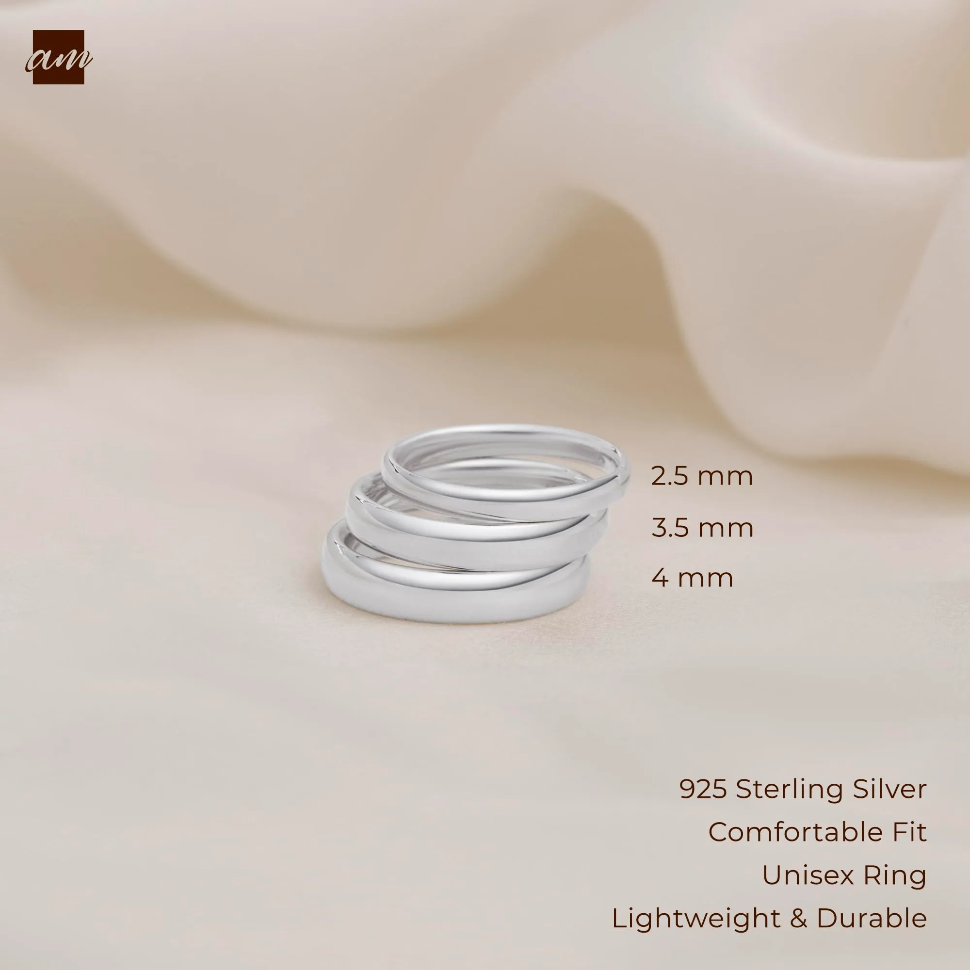 Amberta Fede Nuziale in Argento Sterling 925, 3.5 mm, Misura 9 - immagine 5