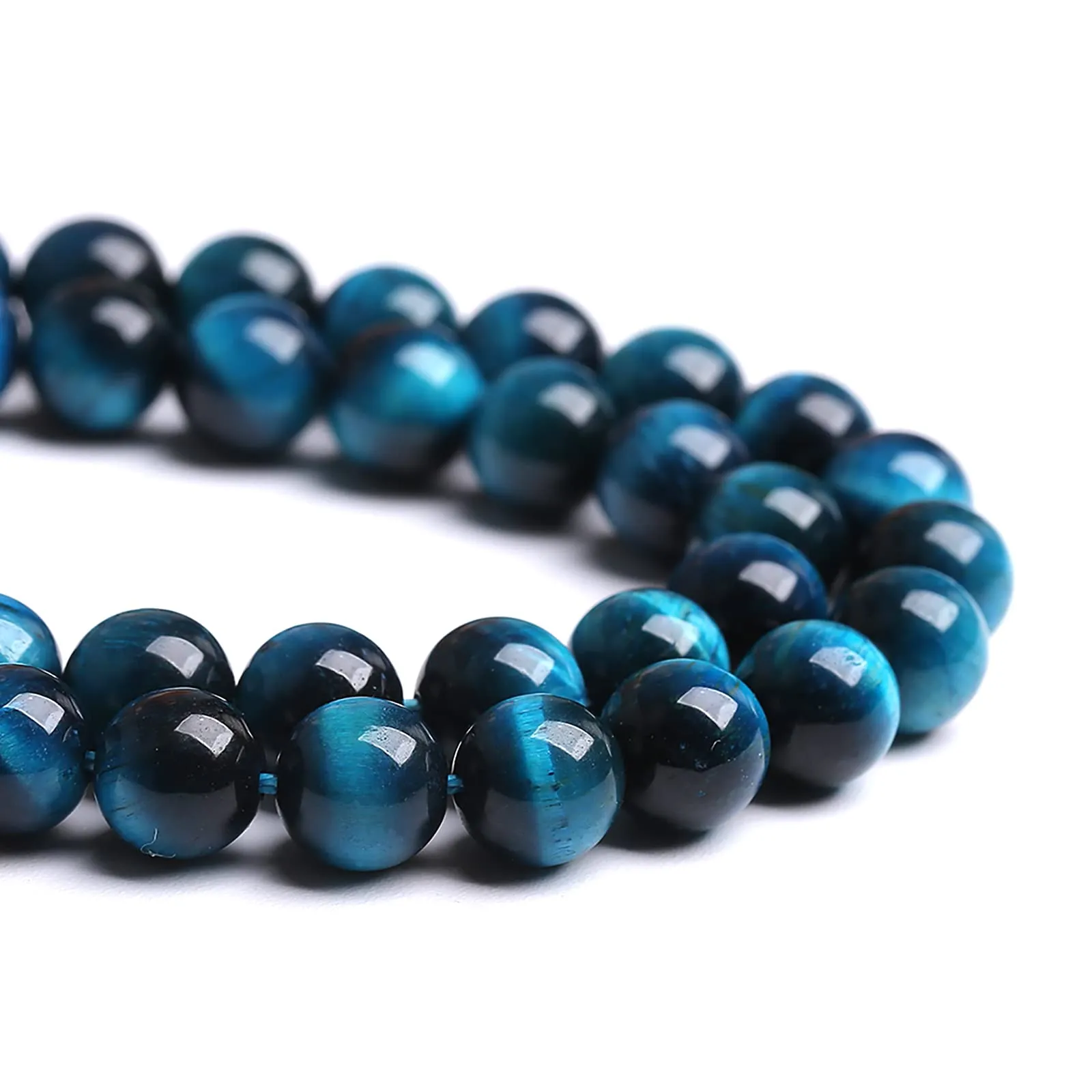 jiejinyu Perline Occhio di Tigre Blu 8mm Pietra Naturale, 90 Pezzi (2 Fili) - immagine 3