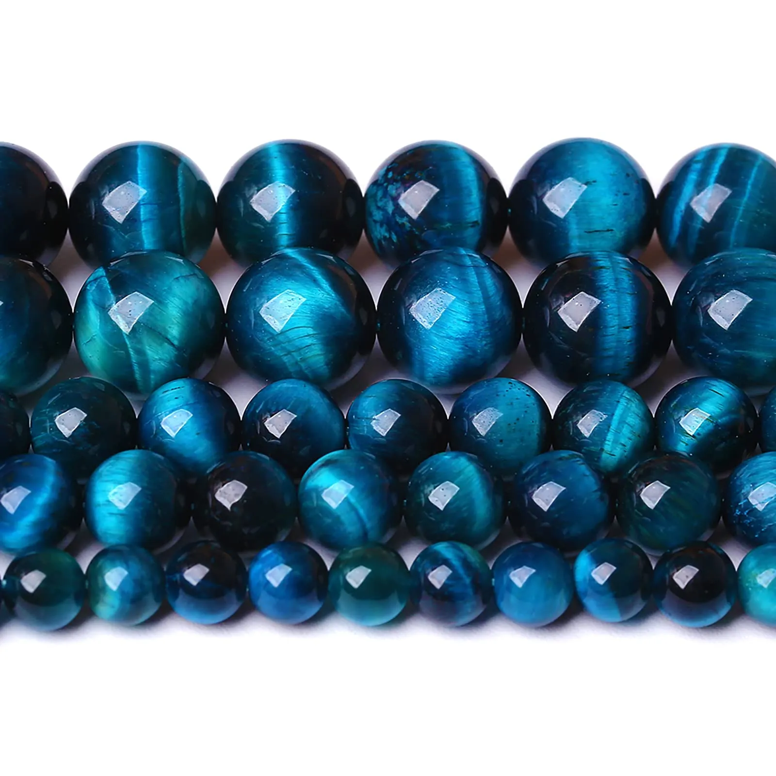 jiejinyu Perline Occhio di Tigre Blu 6mm Pietra Naturale 120 Pezzi (2 Fili) - immagine 1