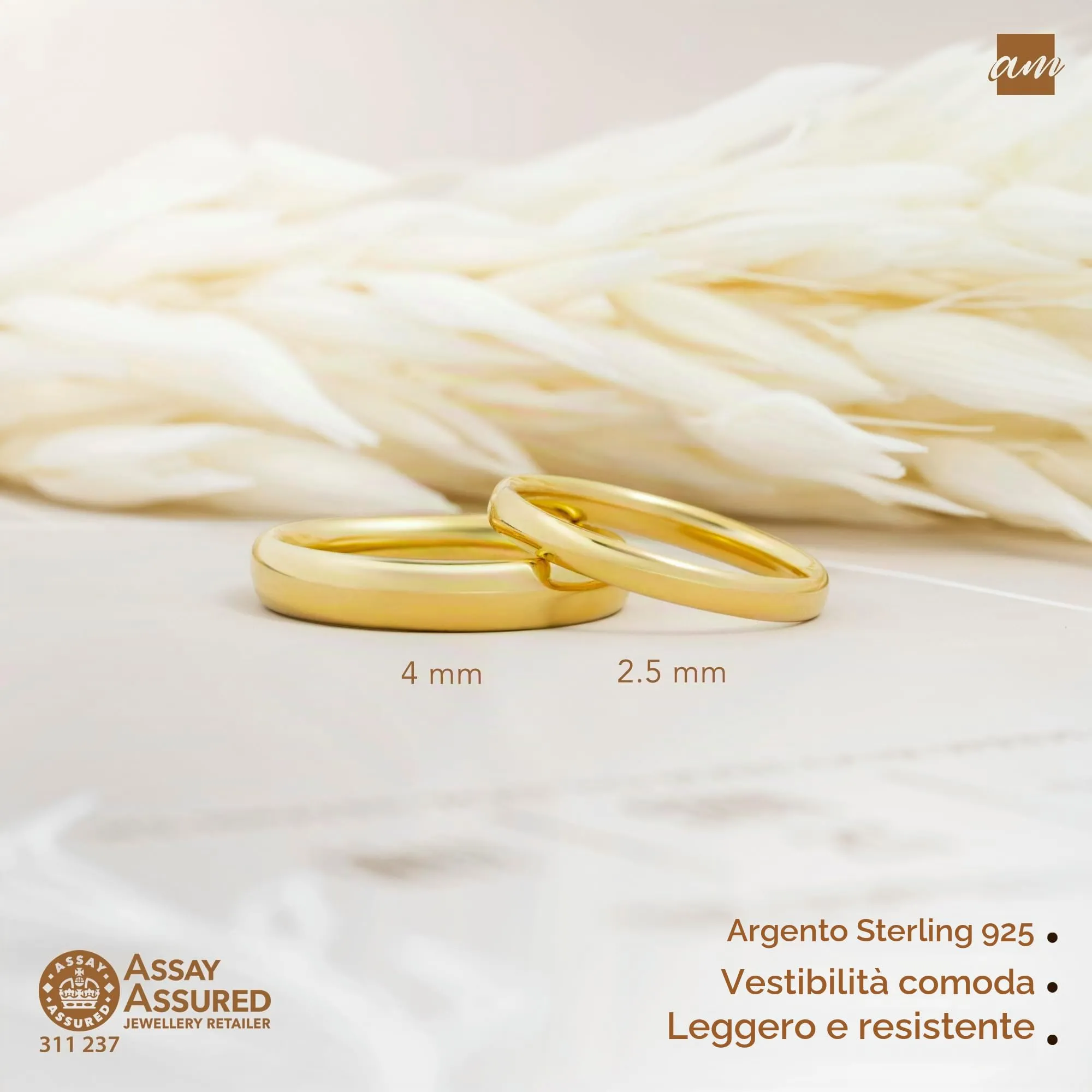 Amberta Fede Nuziale in Argento Sterling 925 Placcato Oro per Donna - immagine 5