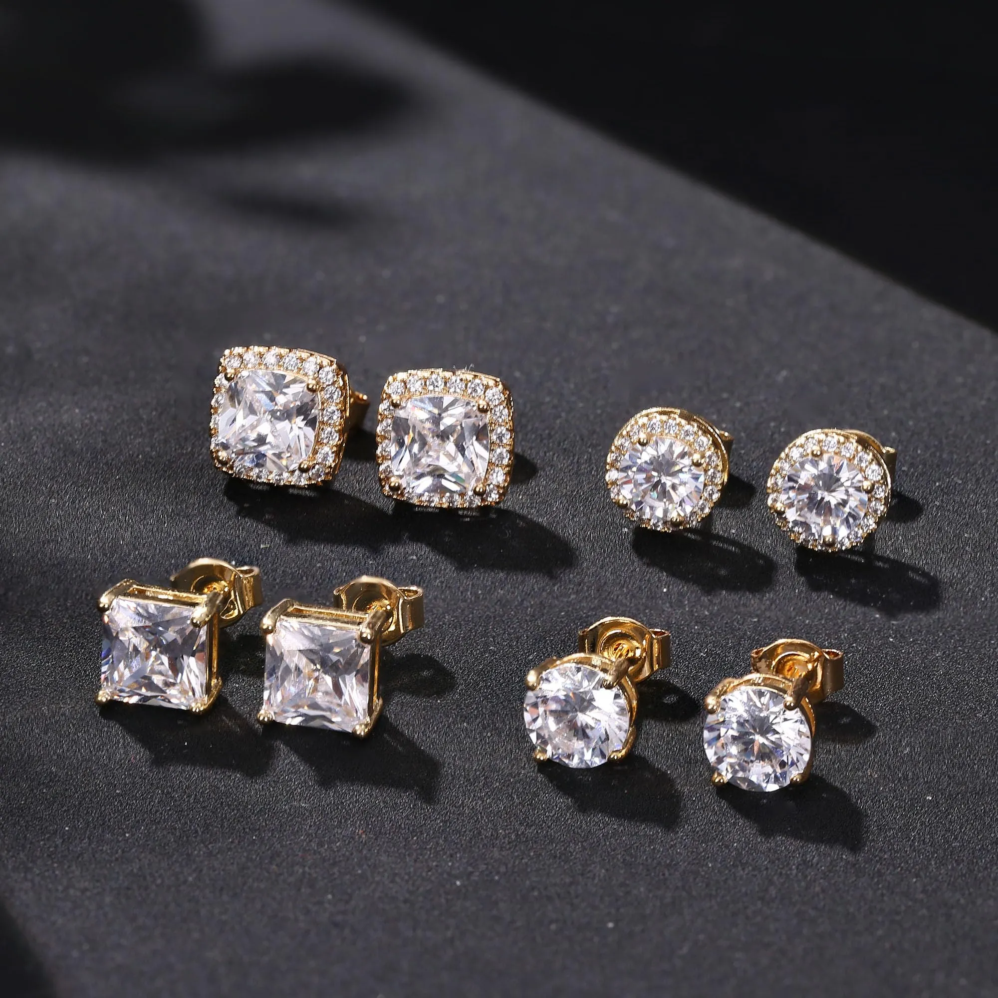 Dochais Set 4 Paia Orecchini Argento 925 Placcati Oro 14k con Zirconi 6-10mm, Unisex - immagine 6