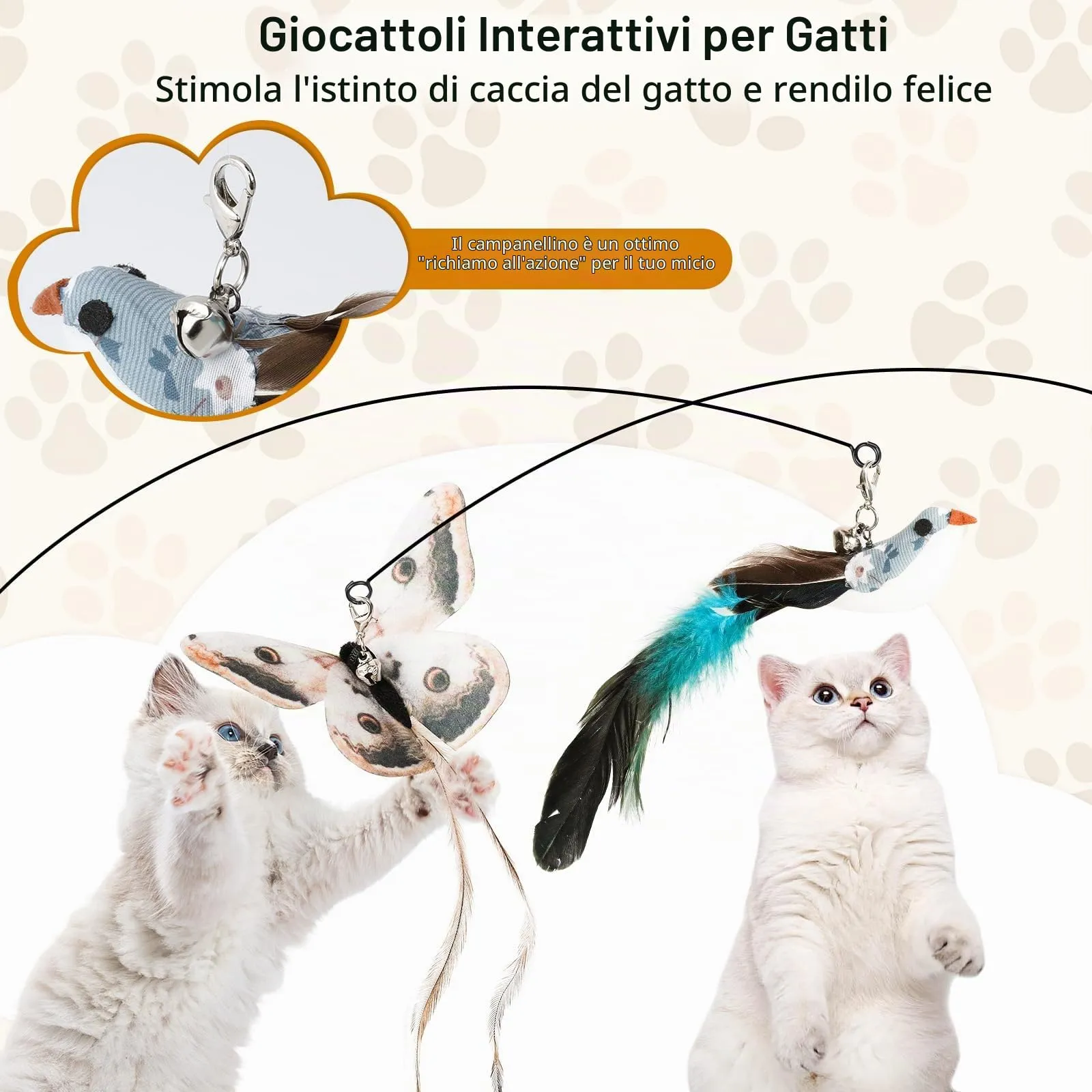 AiQInu Giochi per Gatti, Set di 11 Pezzi Interattivi con Ventosa, 2 Canne da Pesca, Uccelli in Piuma, Bruchi e Bacchetta di Intelligenza - immagine 3