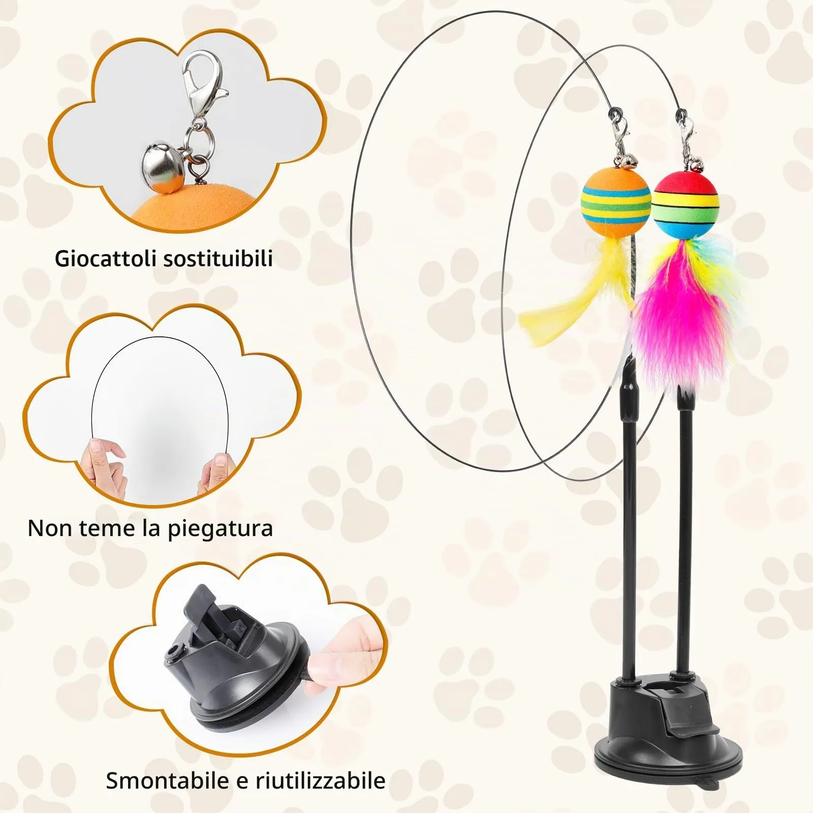 AiQInu Giochi per Gatti, Set di 11 Pezzi Interattivi con Ventosa, 2 Canne da Pesca, Uccelli in Piuma, Bruchi e Bacchetta di Intelligenza - immagine 4