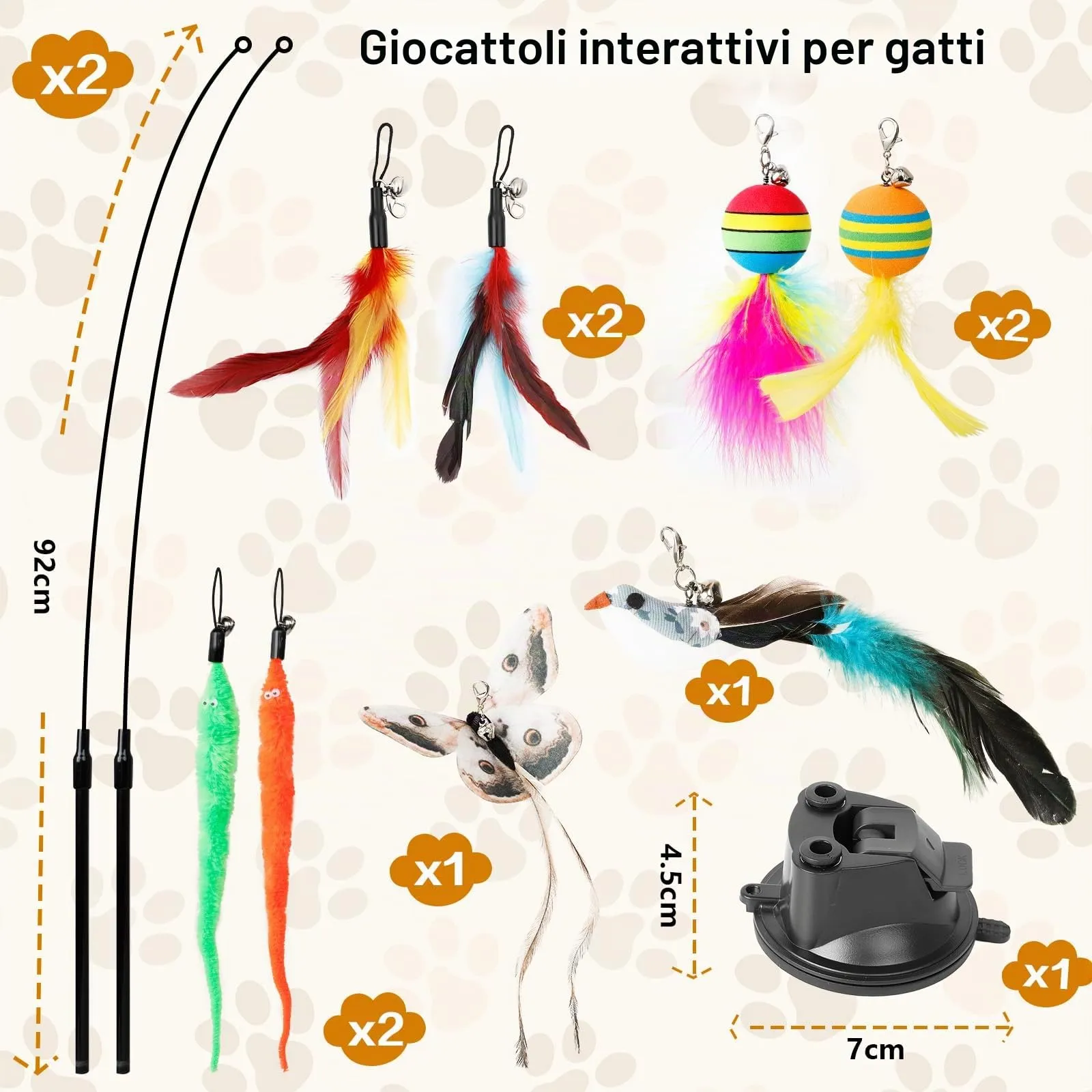 AiQInu Giochi per Gatti, Set di 11 Pezzi Interattivi con Ventosa, 2 Canne da Pesca, Uccelli in Piuma, Bruchi e Bacchetta di Intelligenza - immagine 5