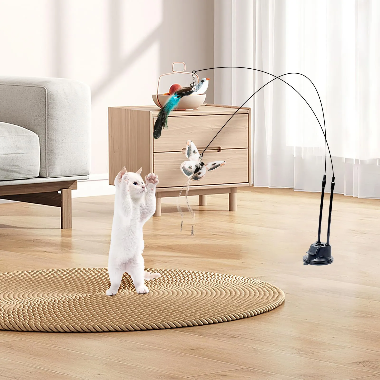 AiQInu Giochi per Gatti, Set di 11 Pezzi Interattivi con Ventosa, 2 Canne da Pesca, Uccelli in Piuma, Bruchi e Bacchetta di Intelligenza - immagine 7
