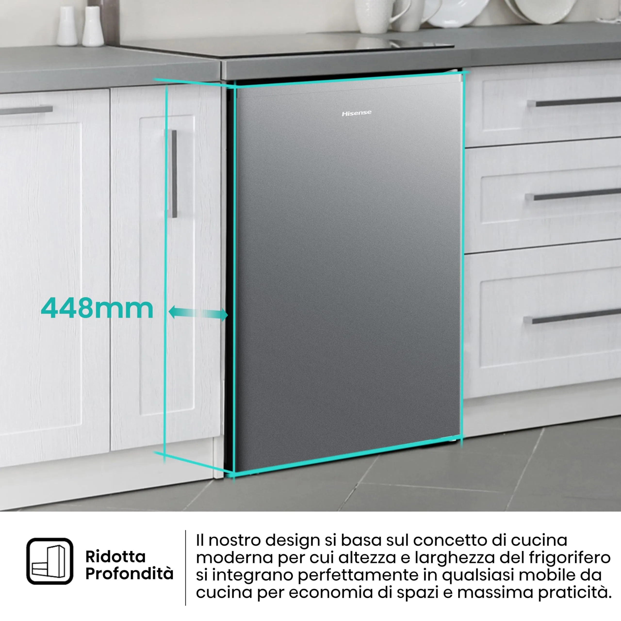 Hisense MUR48092SE Frigorifero Monoporta, Classe E, Silver, 94 Litri - immagine 5