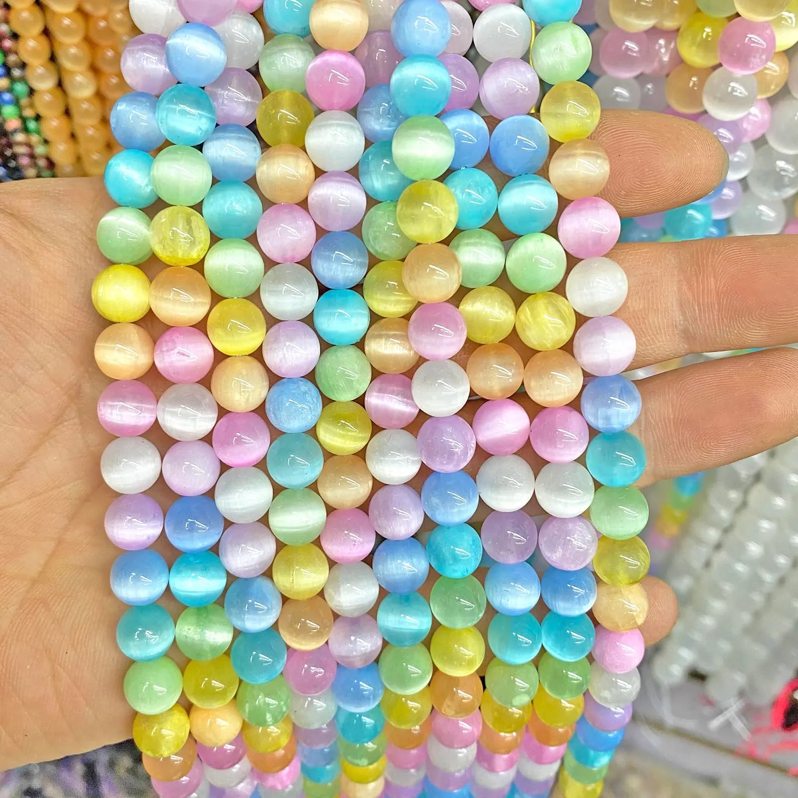 jiejinyu Perline di Selenite Colorate 4 mm, 160 Pezzi, 2 Fili - immagine 3