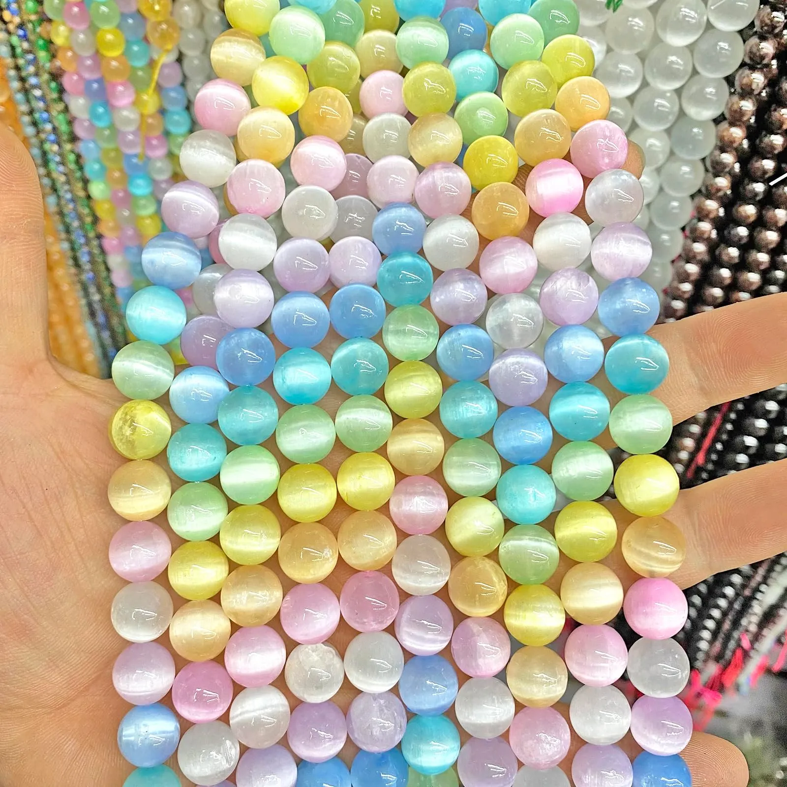 jiejinyu Perline di Selenite Colorate 4 mm, 160 Pezzi, 2 Fili - immagine 5